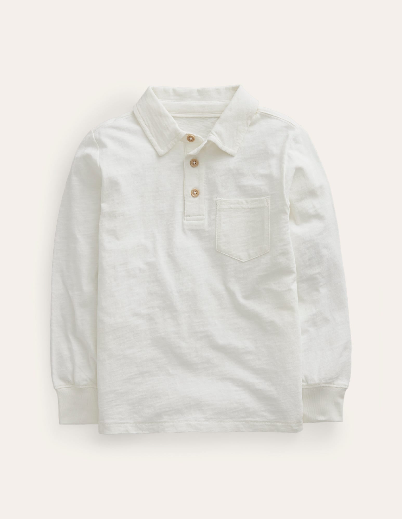 Slubbed Long-Sleeve Polo Shirt-Ivory - Image 1
