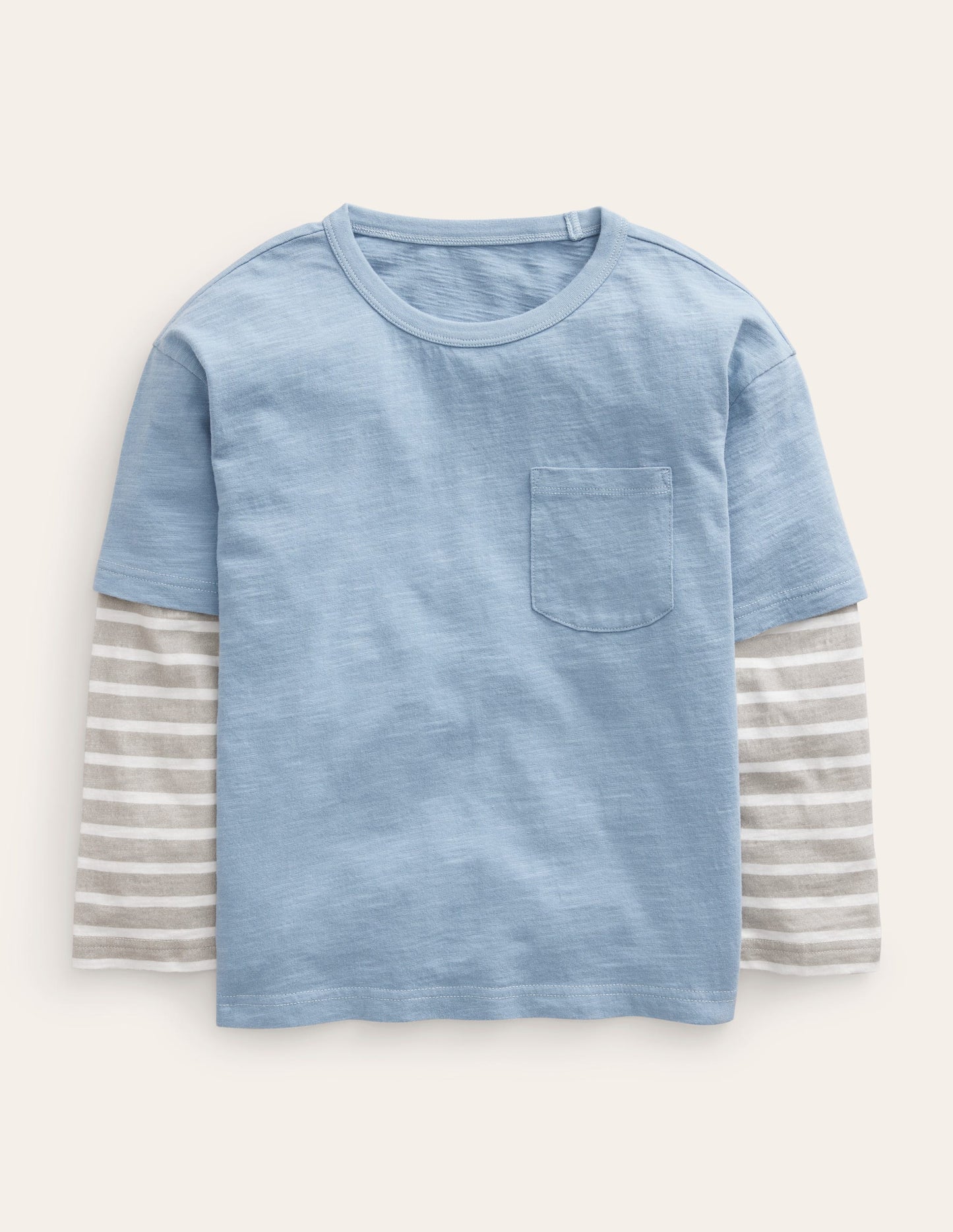 Layered Long-Sleeve T-Shirt-Pebble Blue