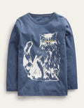 Printed GITD Relaxed T-shirt-Robot Blue
