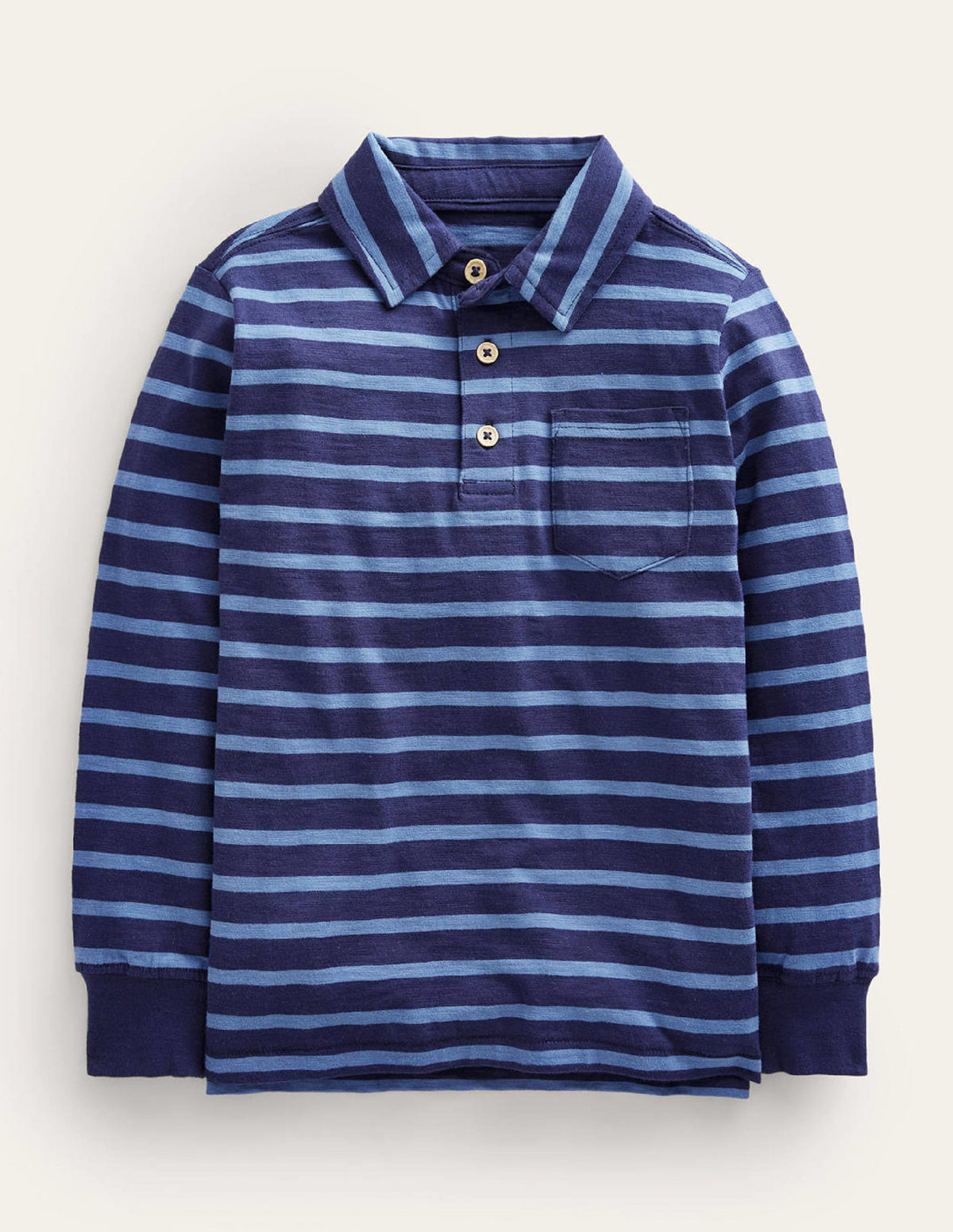 Stripe Long Sleeve Slub Polo-Blue - Image 1