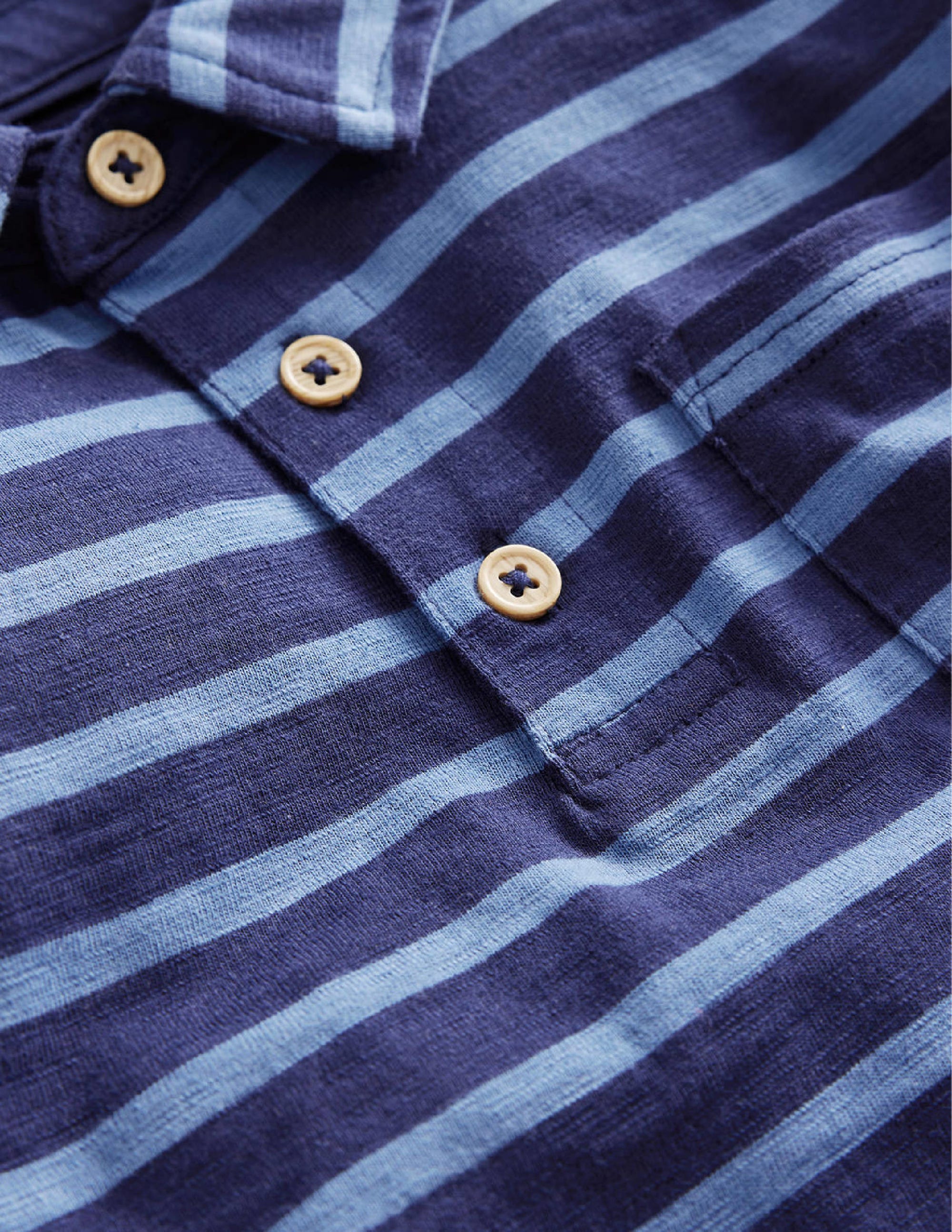 Stripe Long Sleeve Slub Polo-Blue - Image 3
