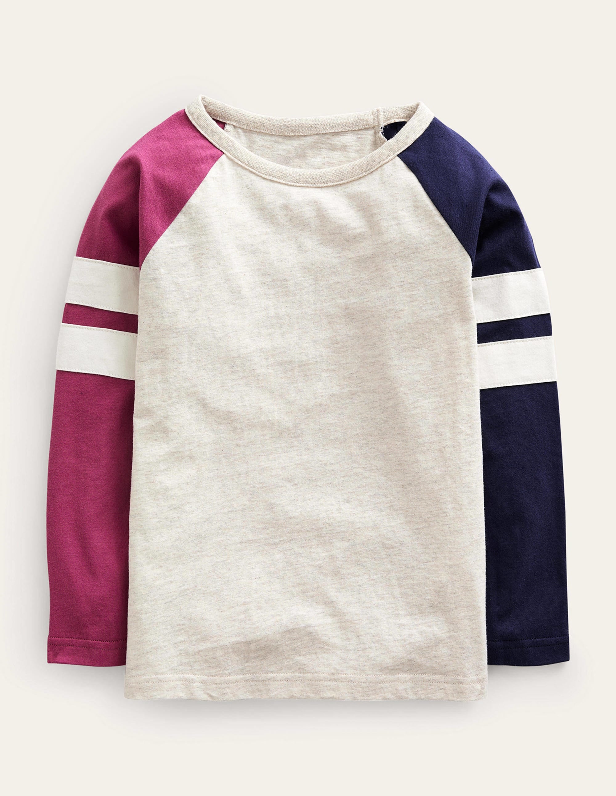 Colourblock Raglan T-shirt-Oatmeal/Navy/Berry Marl - Image 1
