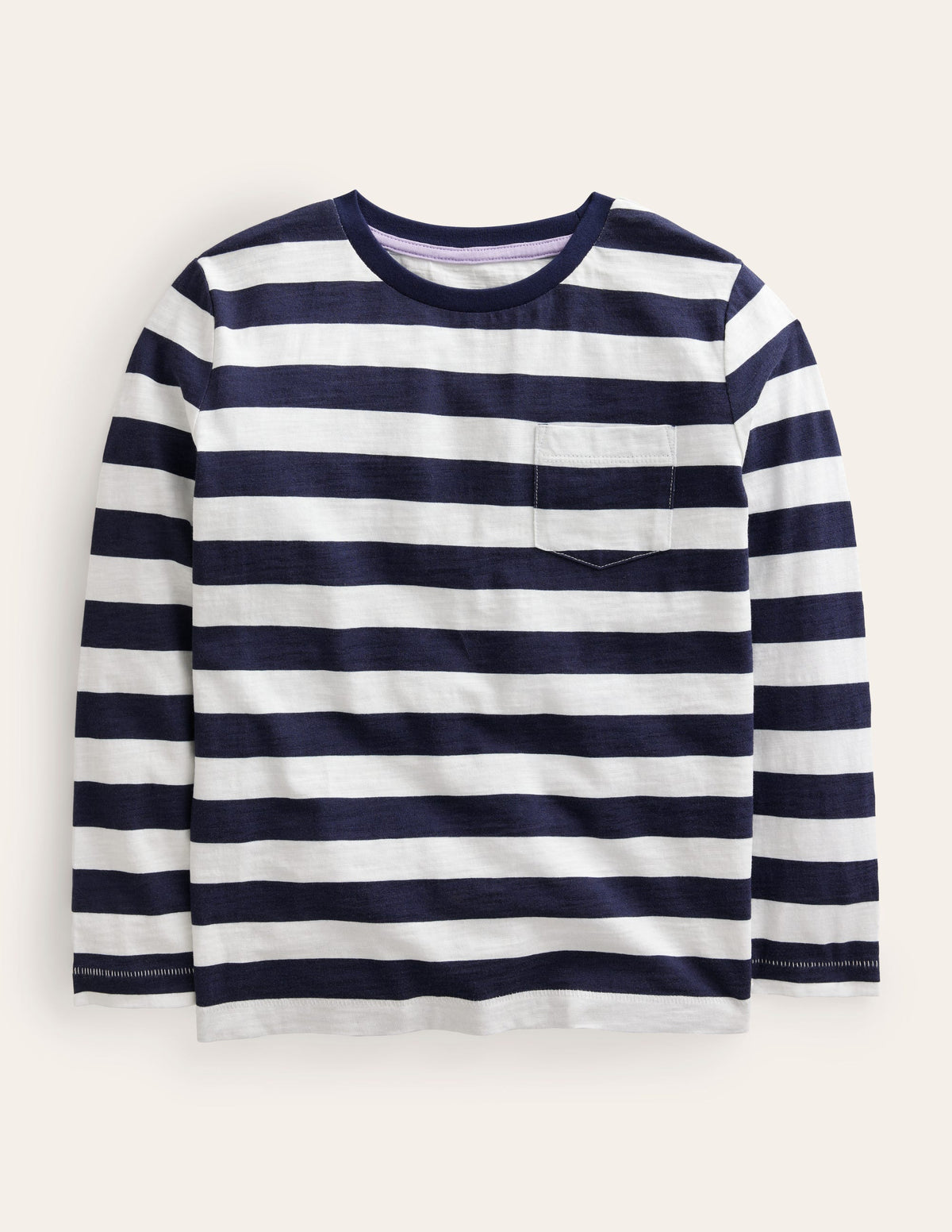 Long-sleeved Washed T-shirt-French Navy/Ivory Stripe - Image 1