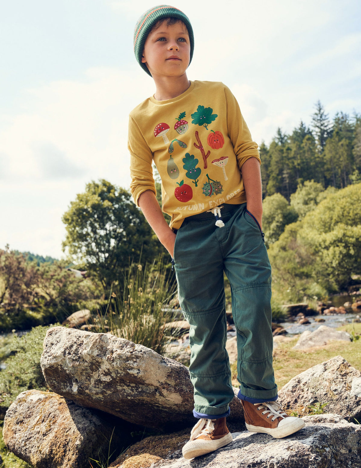 Print Grid T-Shirt-Oil Yellow Autumn Explorer - Image 4
