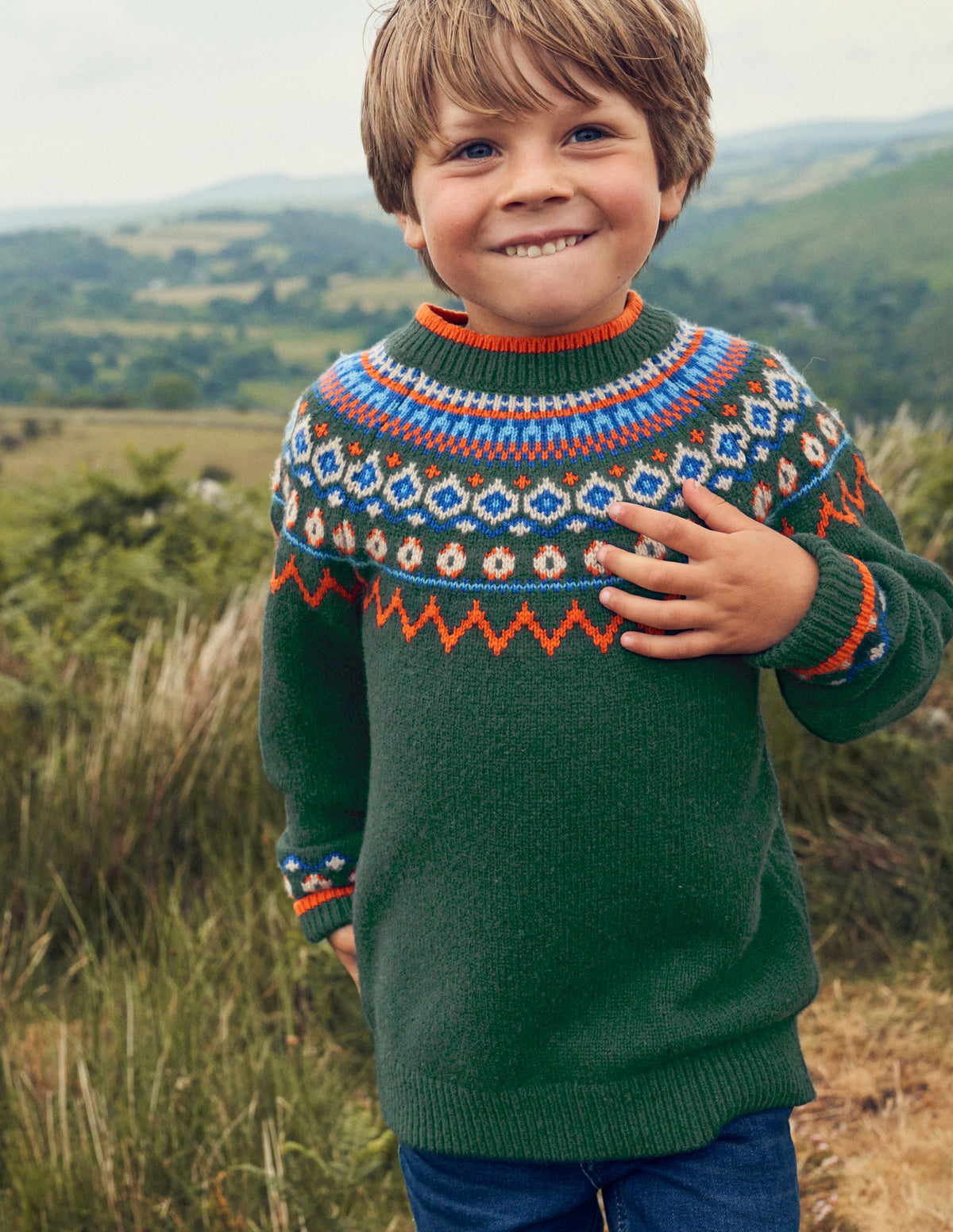 Graphic Fair Isle Sweater-Monster Green Marl-4