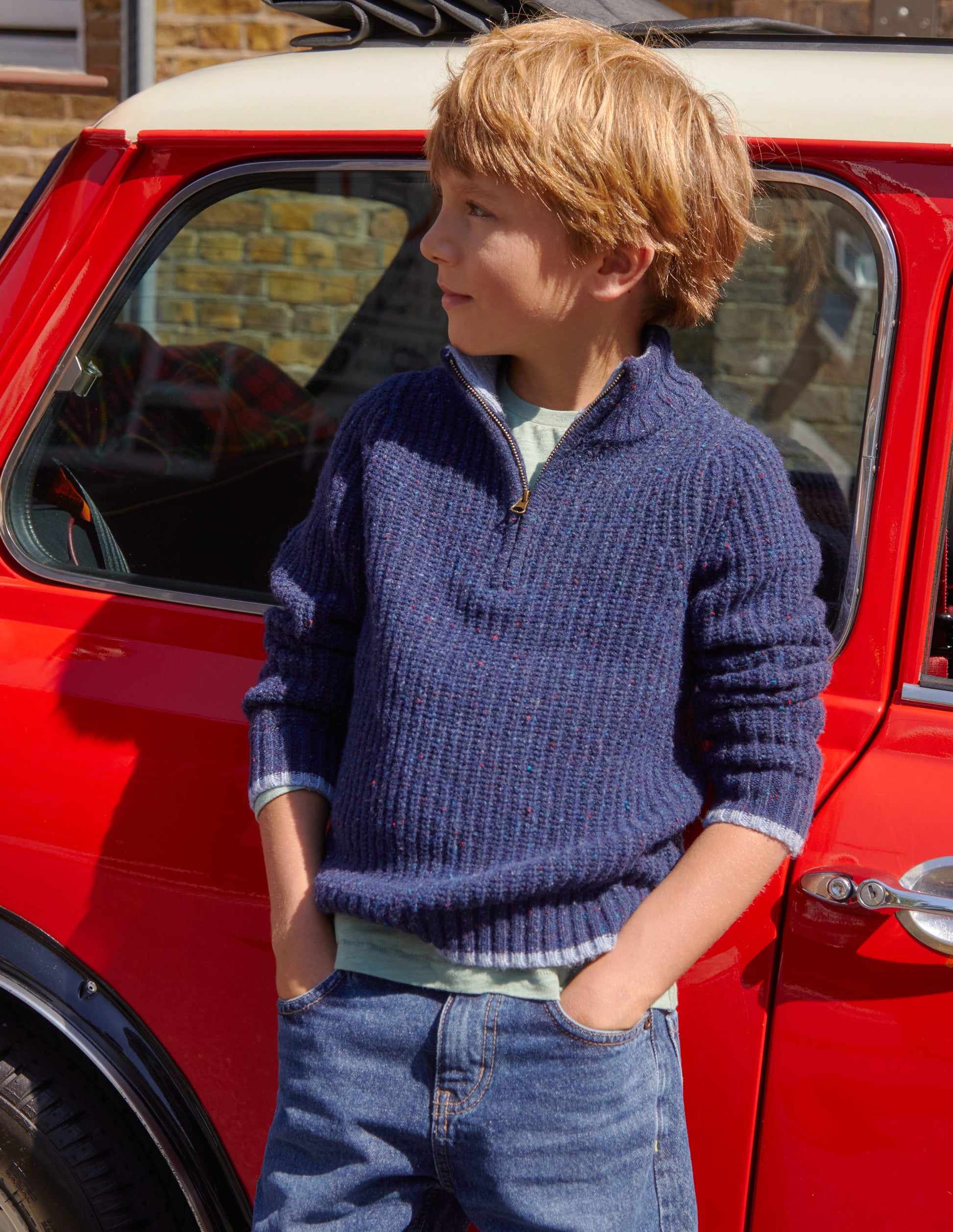 Chunky Half Zip Sweater-Navy Neps-4