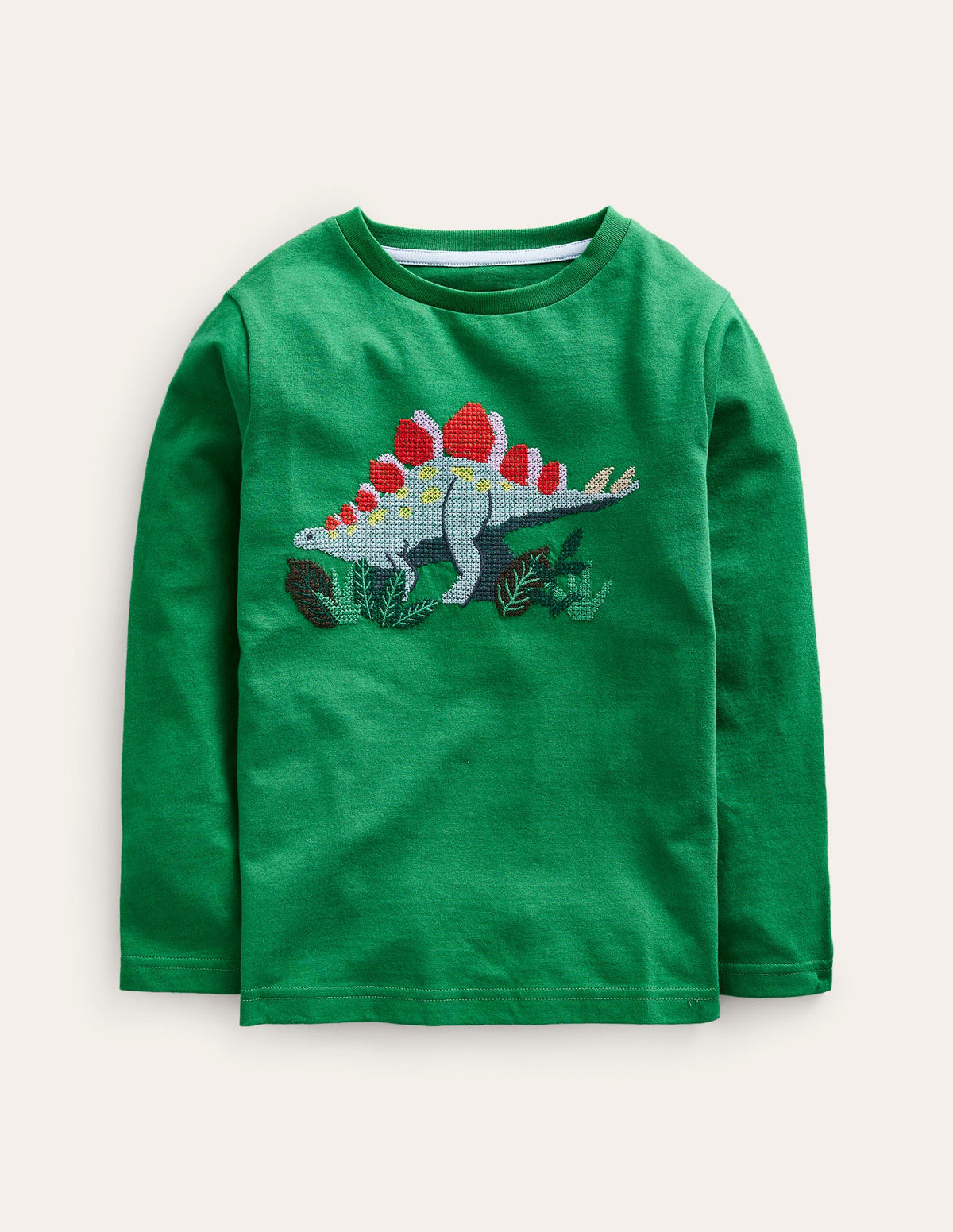 Cross Stitch Dino T-shirt-Deep Green Dinosaur - Image 1