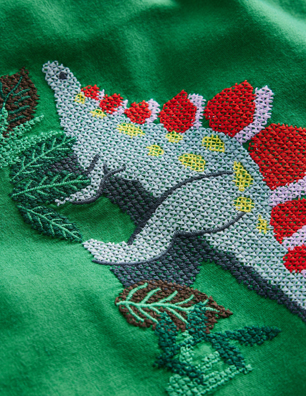 Cross Stitch Dino T-shirt-Deep Green Dinosaur-3
