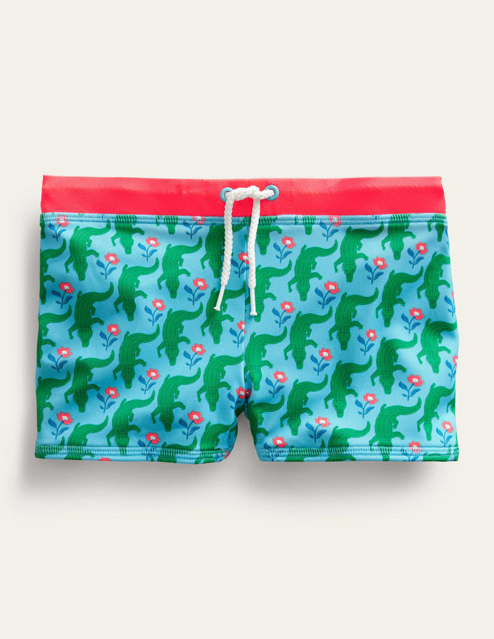 Swim Trunks B1815-Aqua Crocodile Woodblock