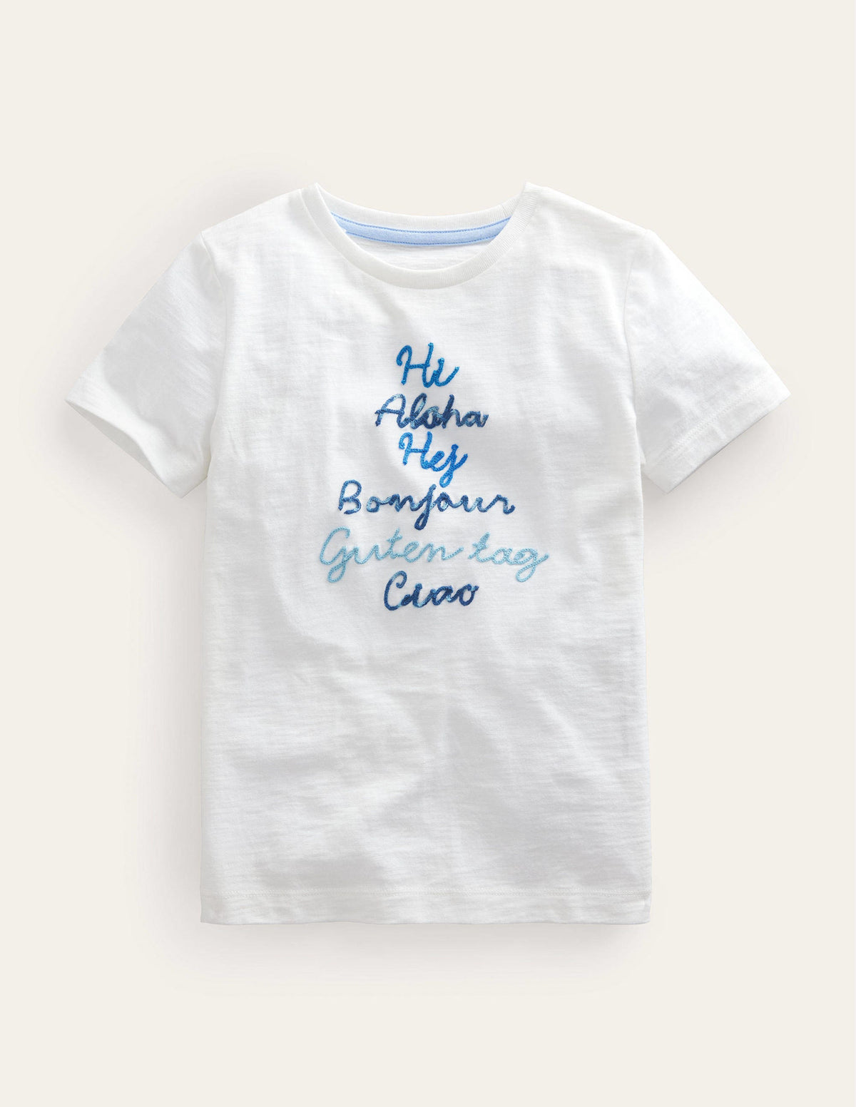 Chain Stitch Slogan T-shirt-Ivory White Hello-1