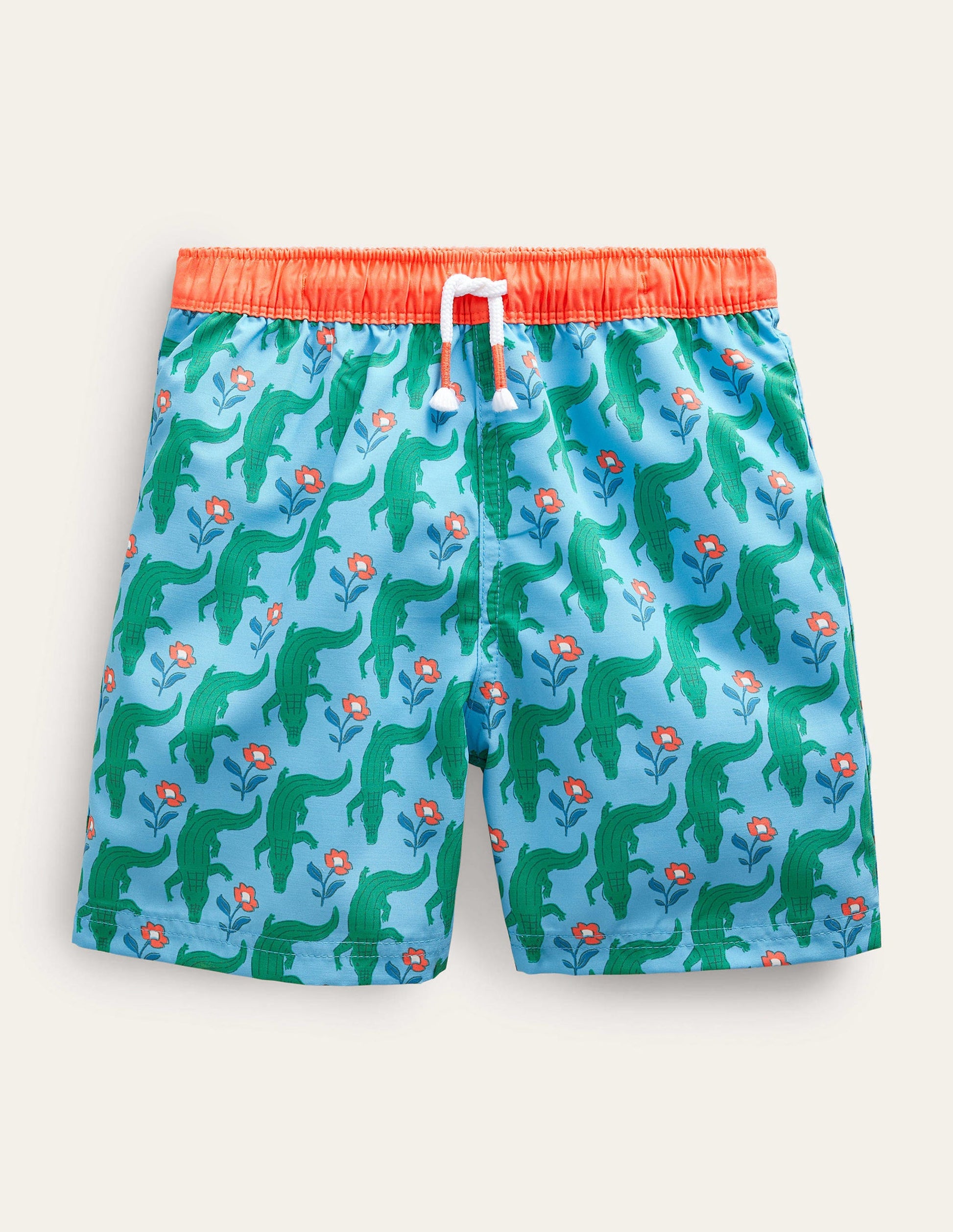 Swim Shorts-Aqua Crocodile Woodblock-1