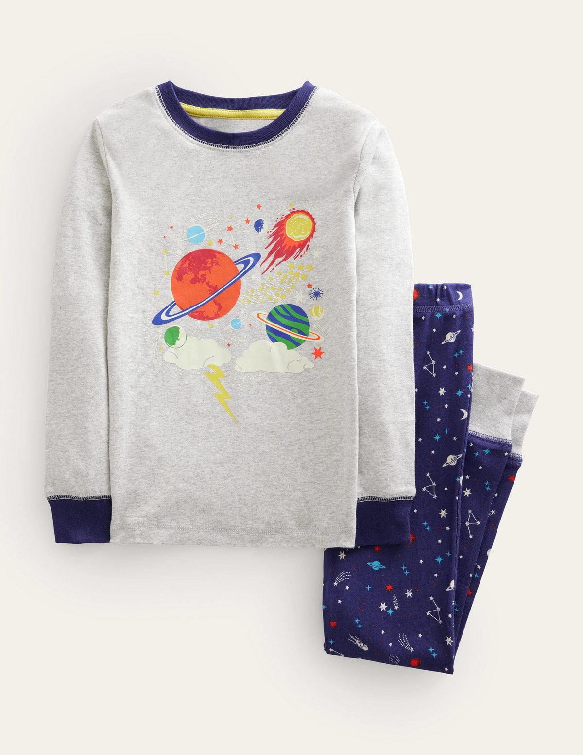 Snug Glow-in-the-dark Pajamas-Grey Marl Space-1