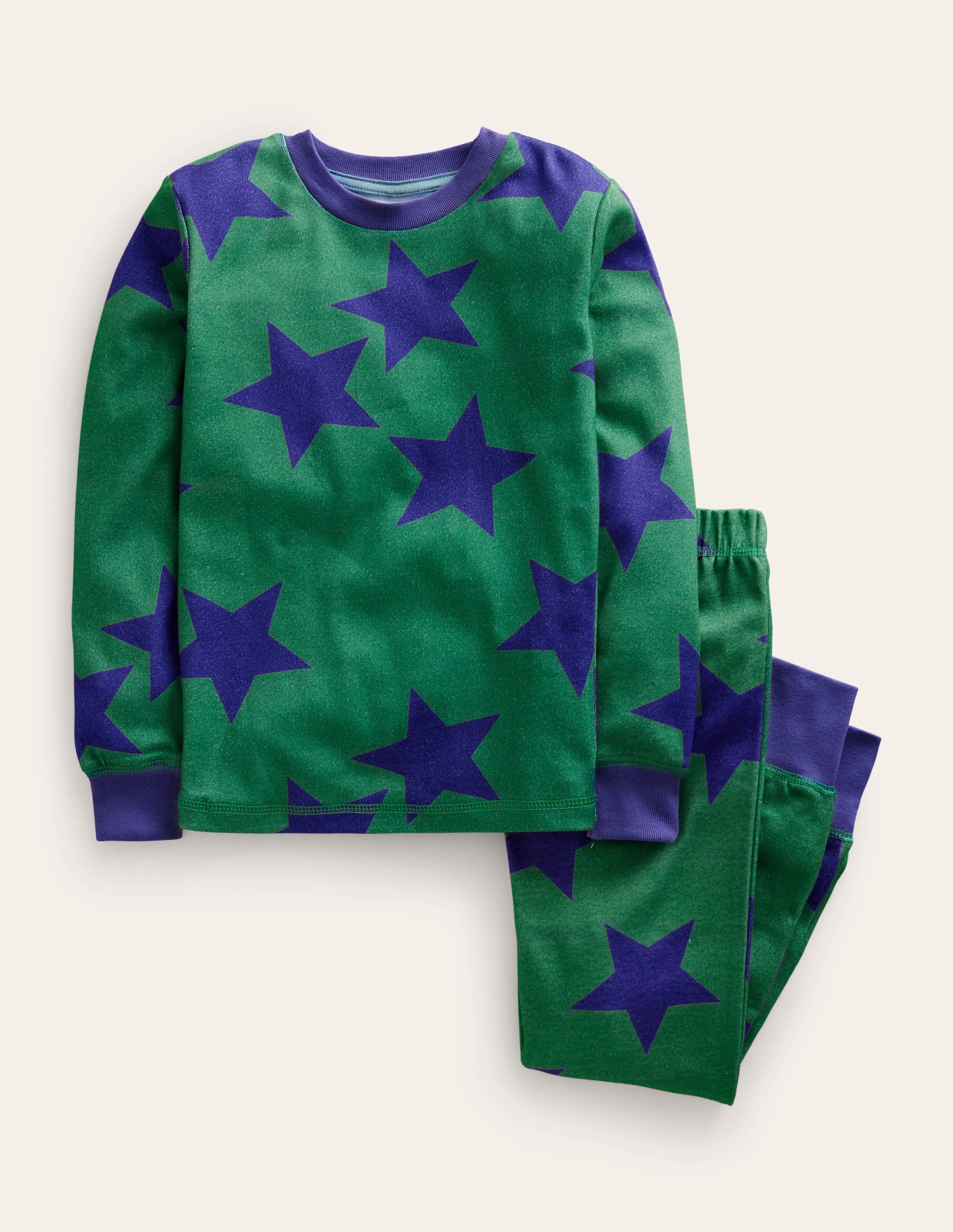 Snug Long John Pajamas-Deep Green/Navy Star - Image 1