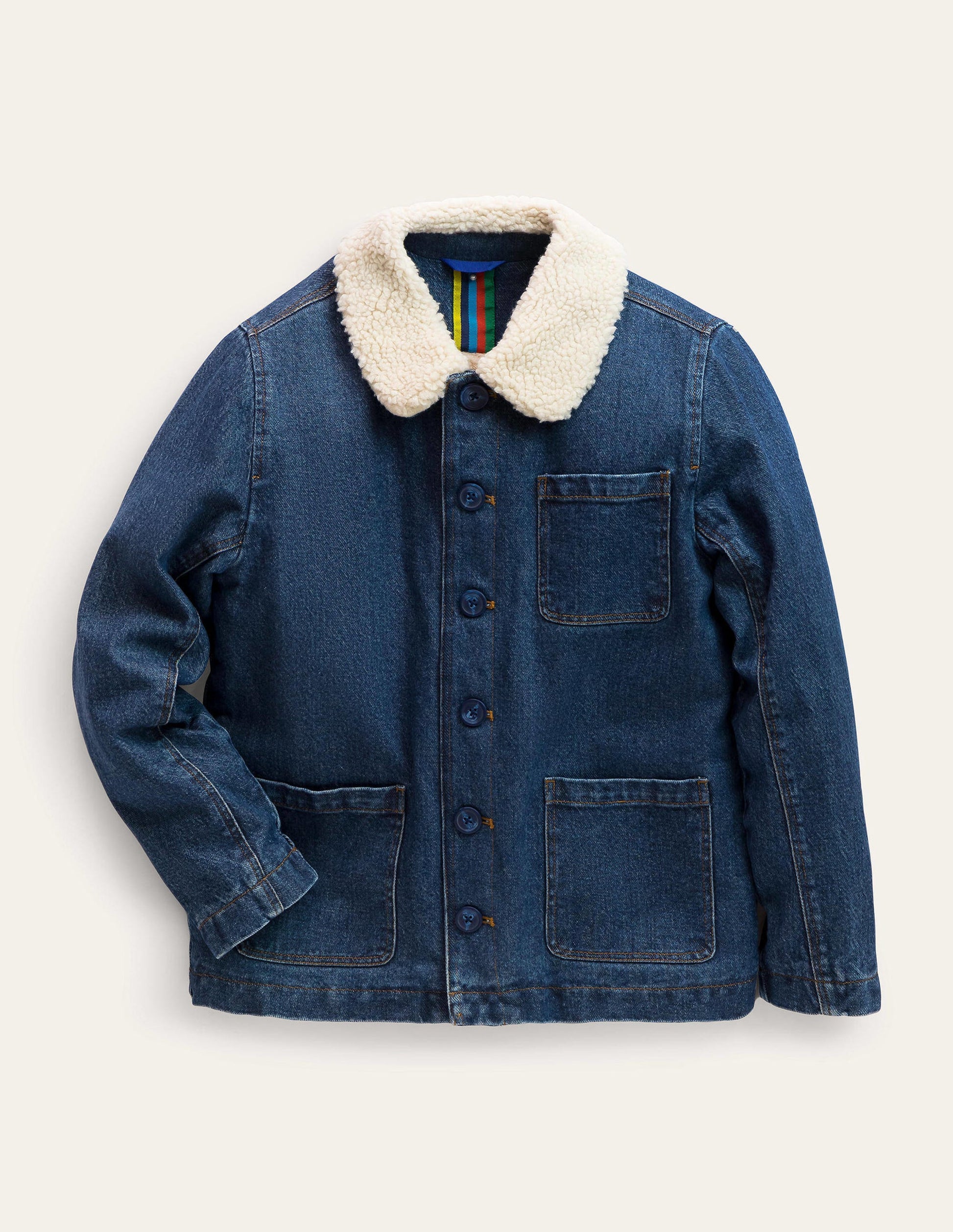 Borg Lined Jacket-Mid Vintage Denim-1