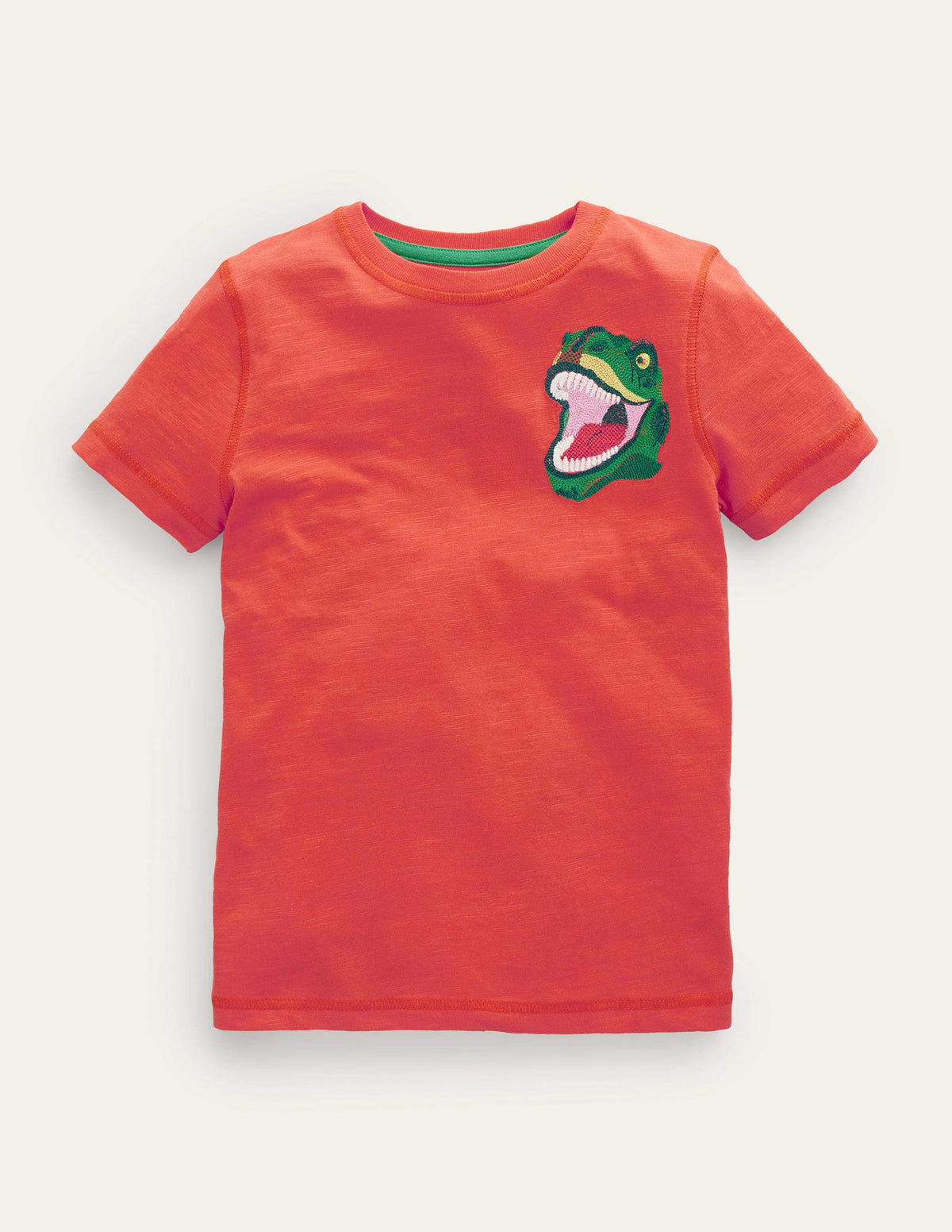 Washed Superstitch T-shirt-Mandarin Orange Dinosaur-1