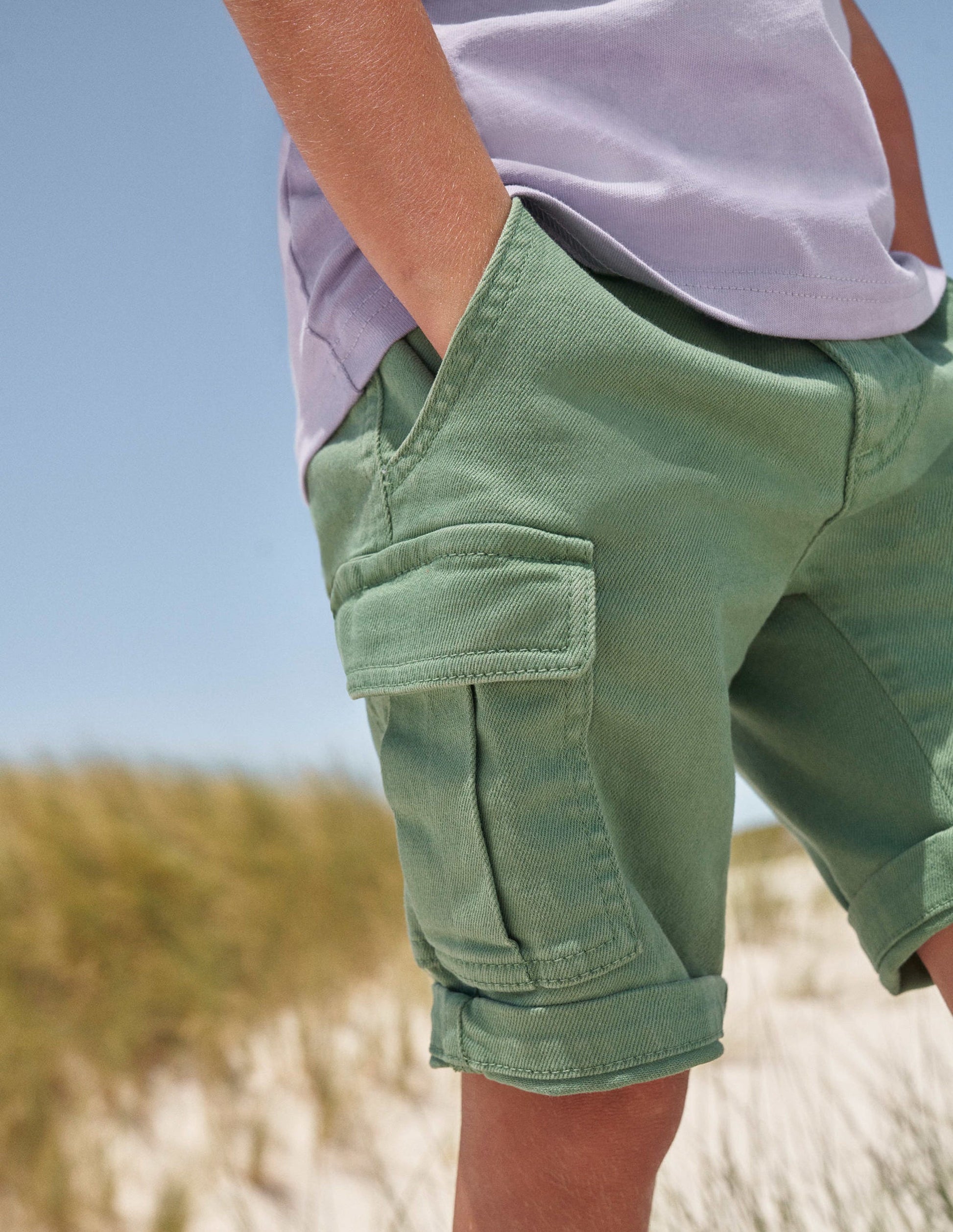 Garment Dye Cargo Shorts-Safari Green-5