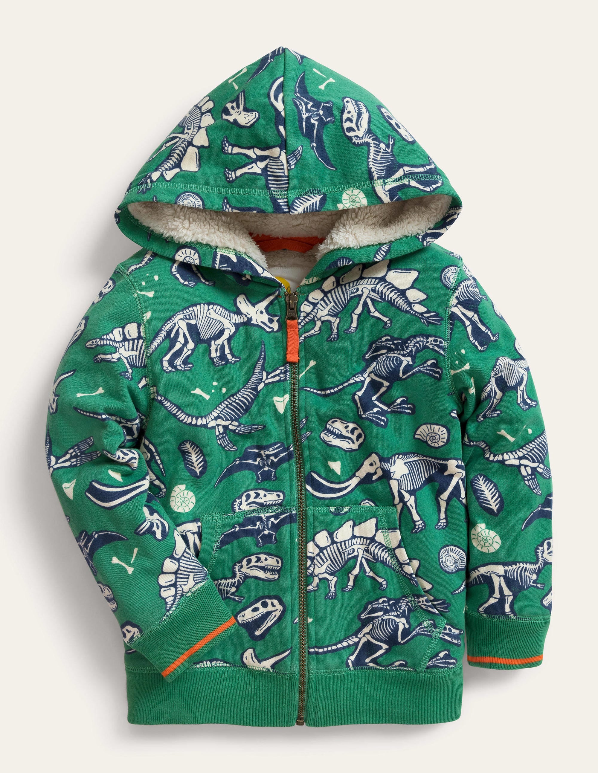 Shaggy Print Hoodie-Deep Grass Green Dino Bones - Image 1