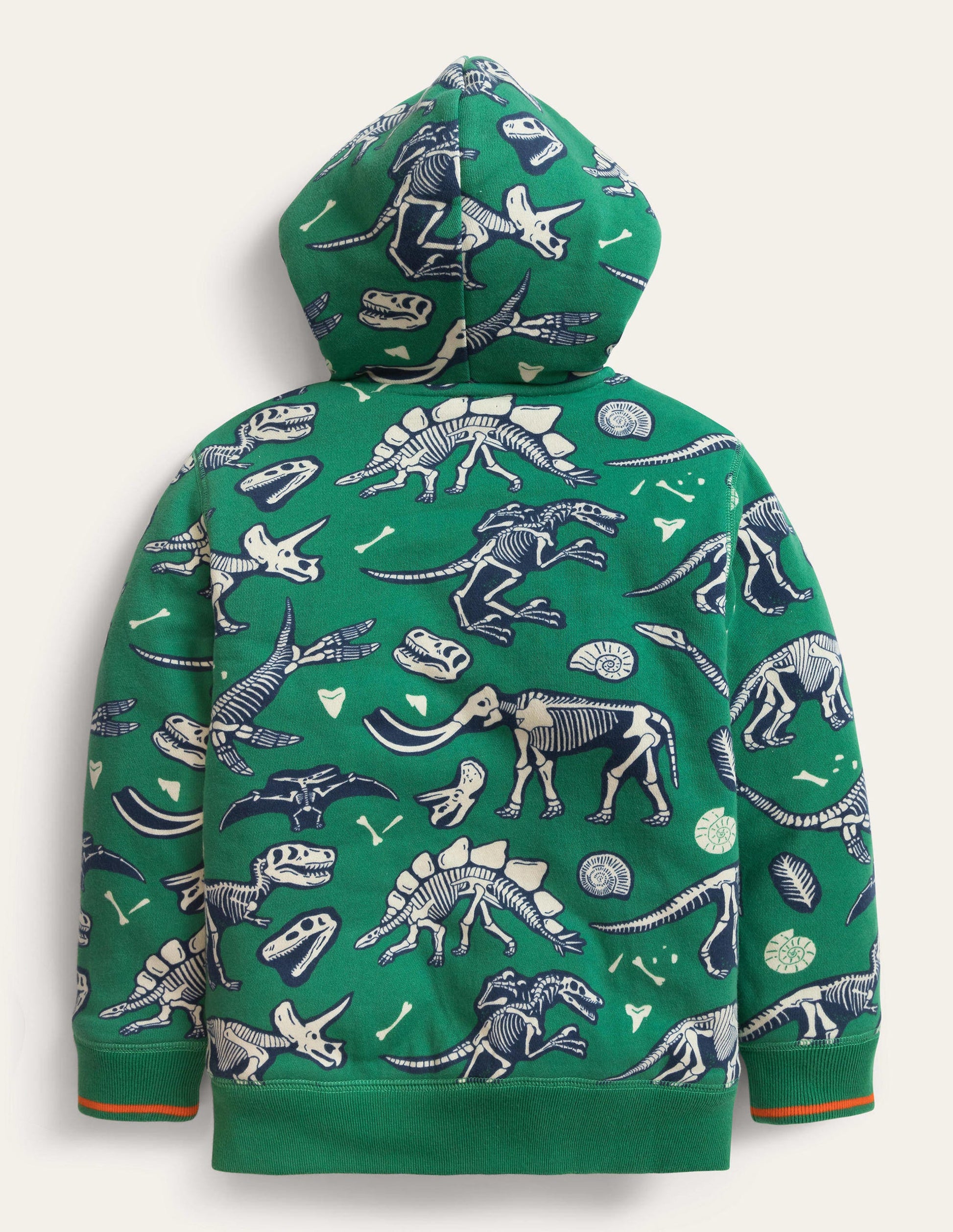 Shaggy Print Hoodie-Deep Grass Green Dino Bones-2
