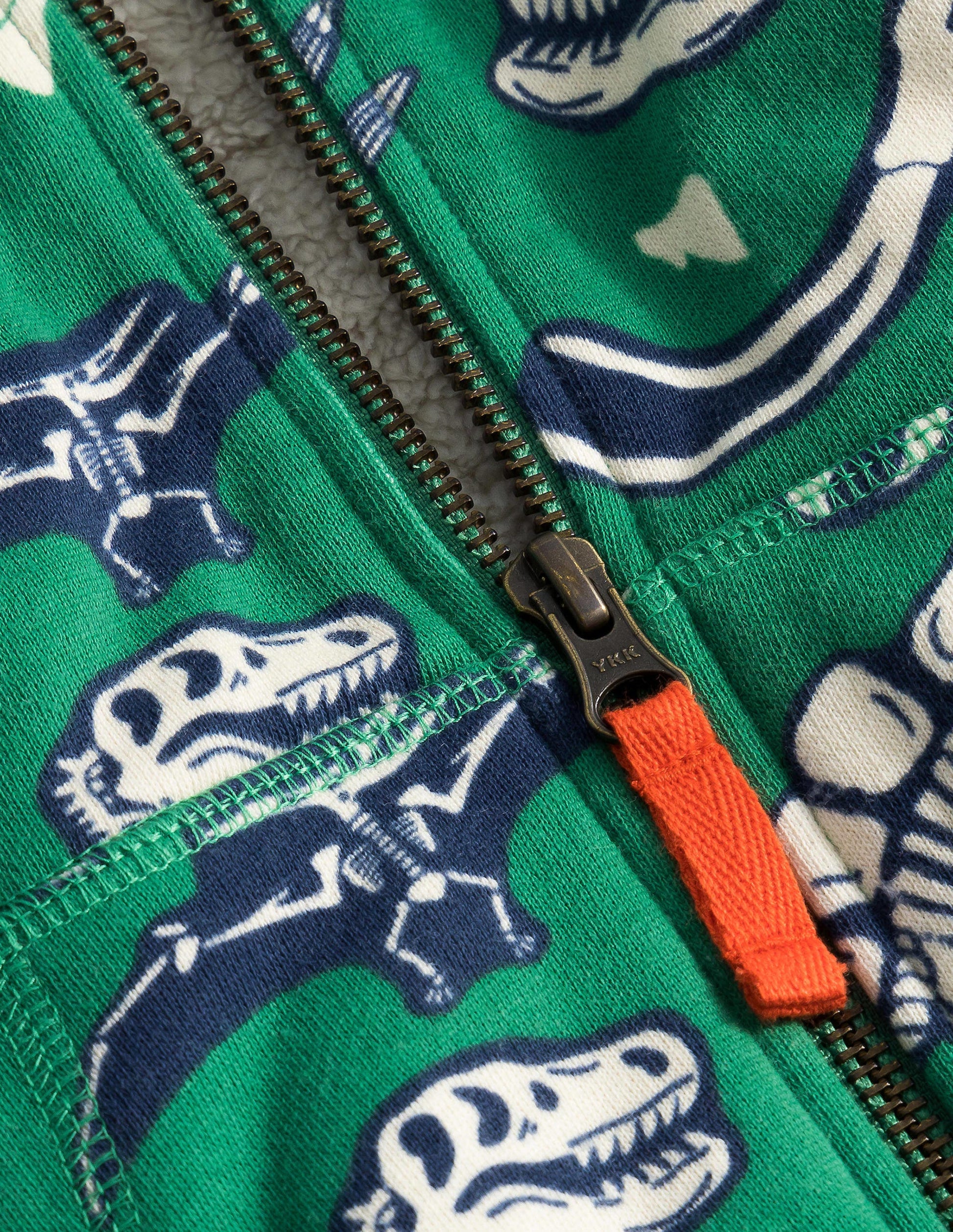 Shaggy Print Hoodie-Deep Grass Green Dino Bones-3