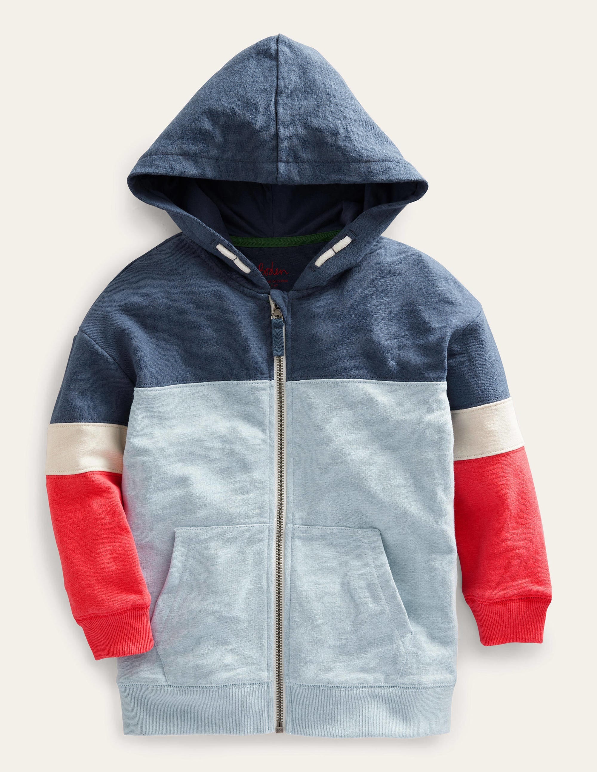 Colour Block Zip Hoodie-Surf Blue Colourblock - Image 1