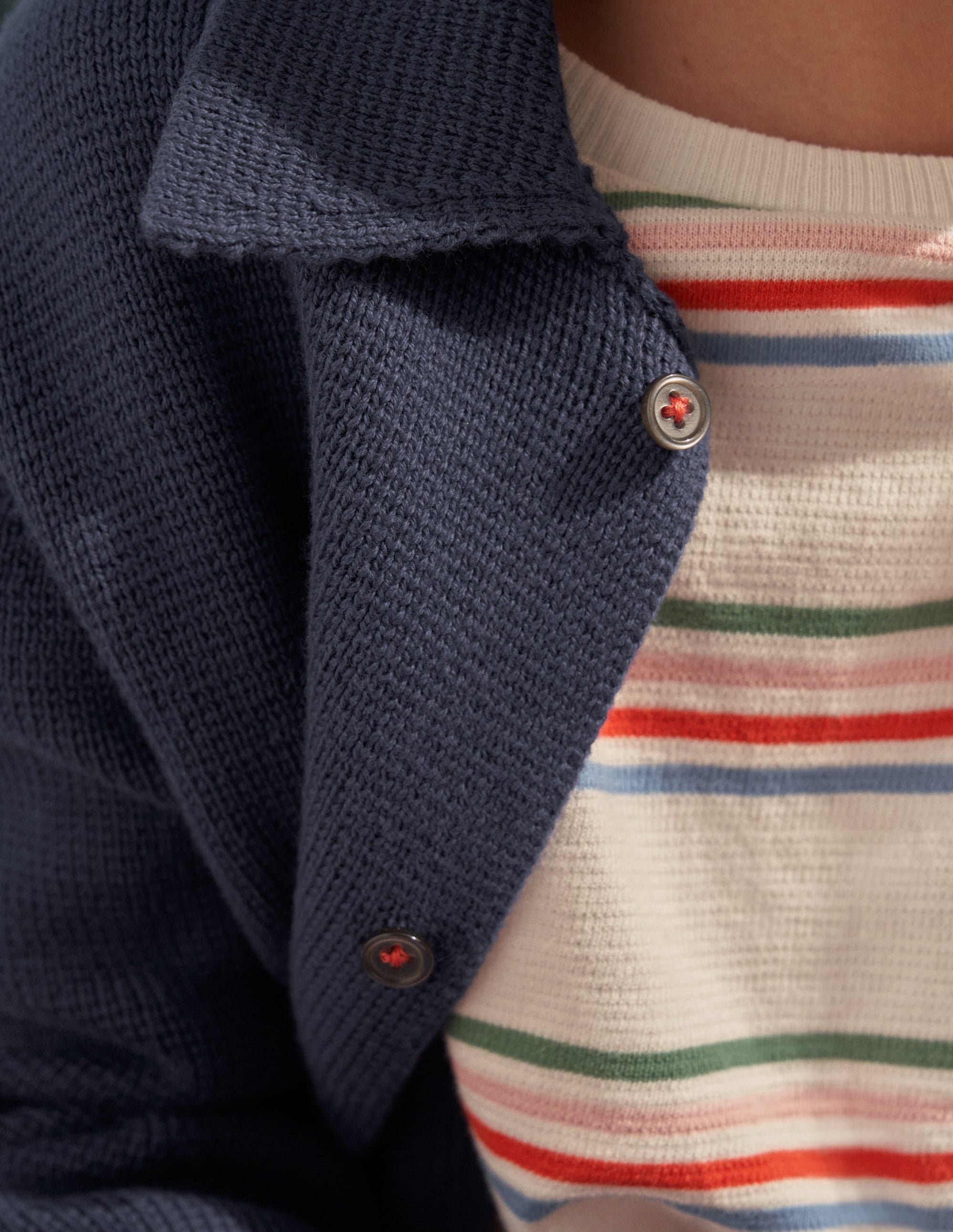 Knitted Button Through Jacket-College Navy - Image 6