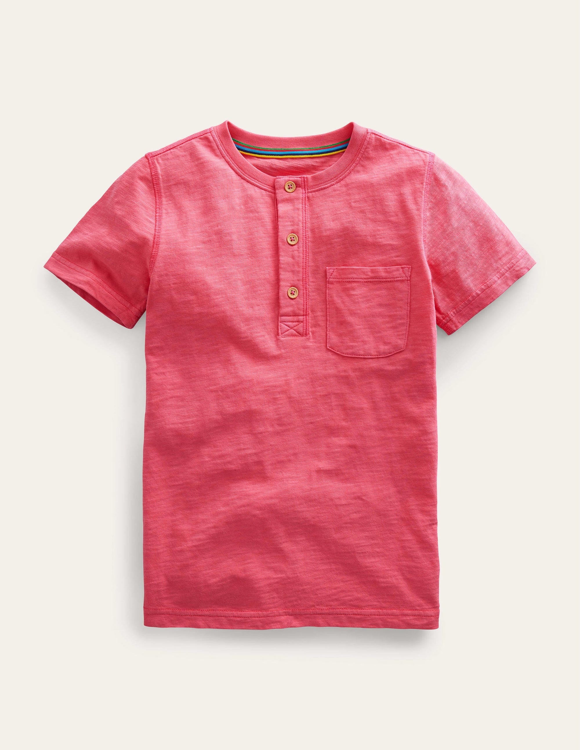 Washed Cotton Henley T-shirt-Lollipop Pink - Image 1