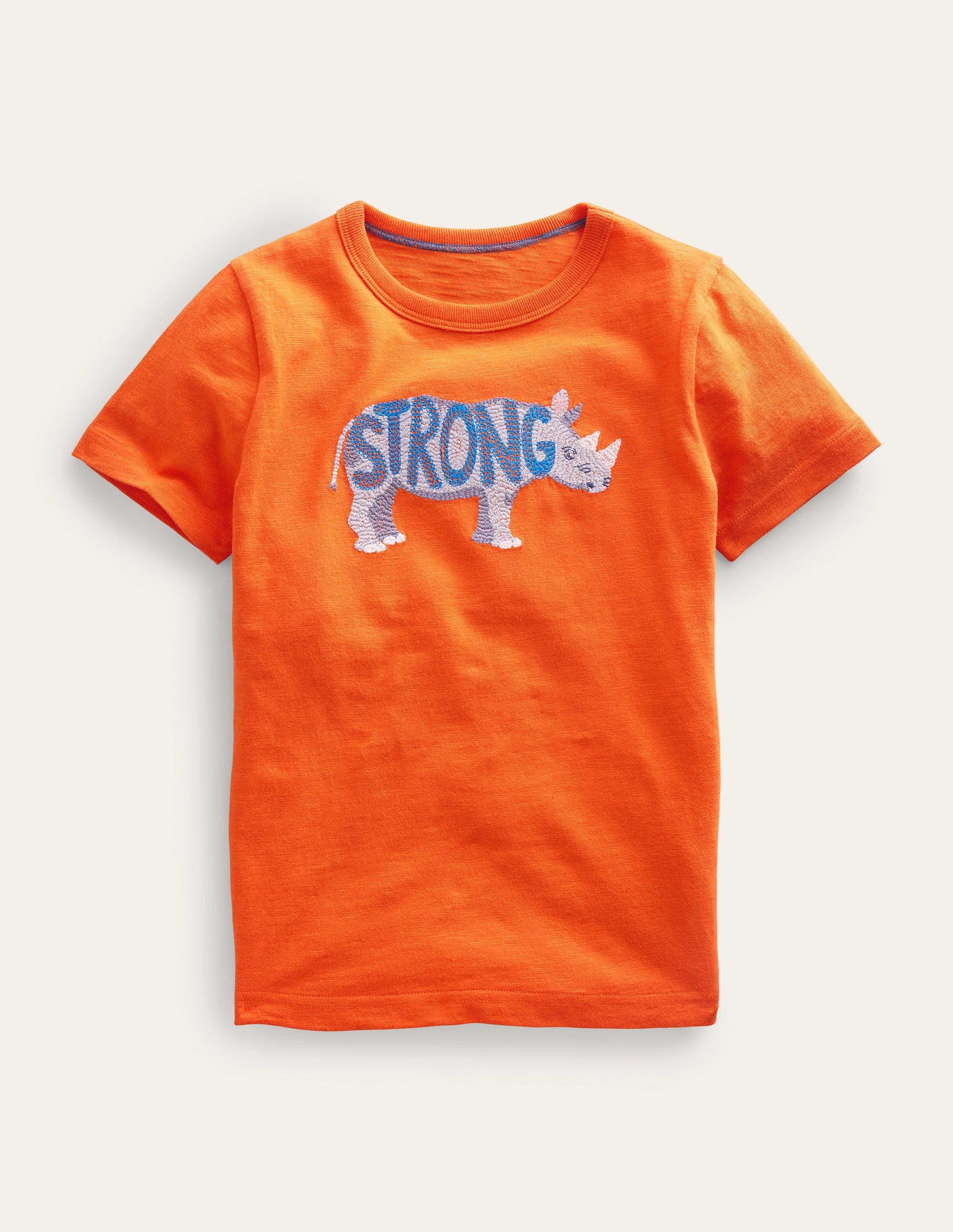 Animal Printed Cotton T-Shirt-Fire Opal Orange Rhino-1