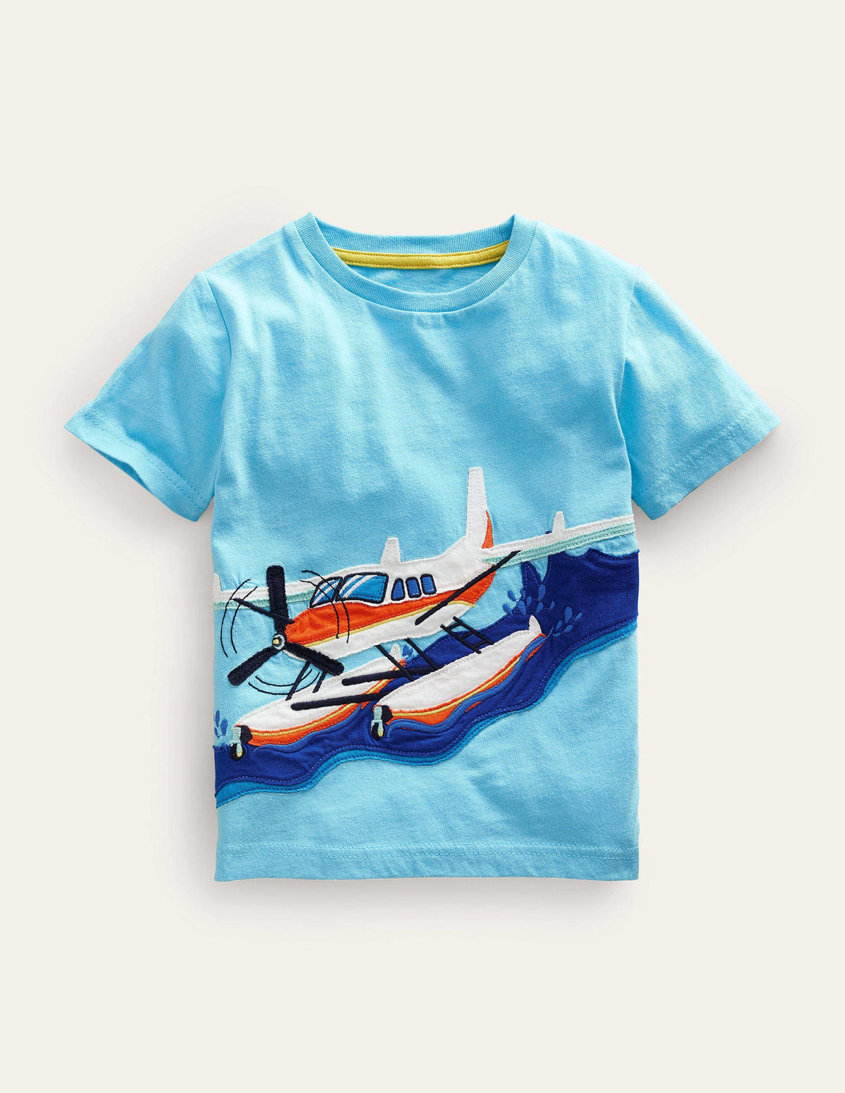 Transport Cotton T-Shirt-Aqua Blue Seaplane-1