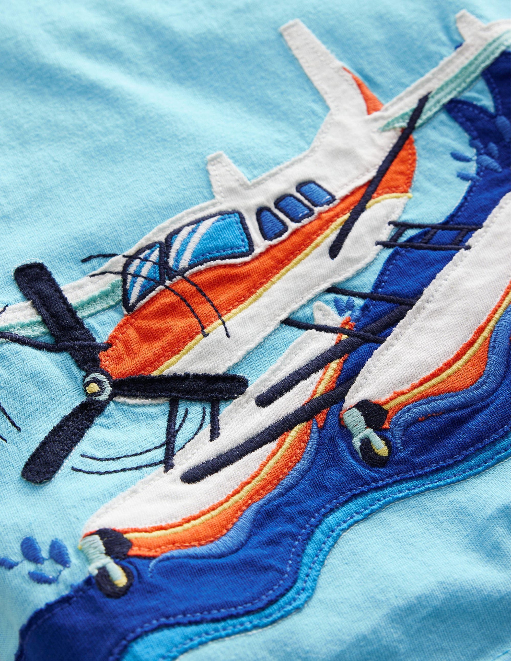 Transport Cotton T-Shirt-Aqua Blue Seaplane - Image 3