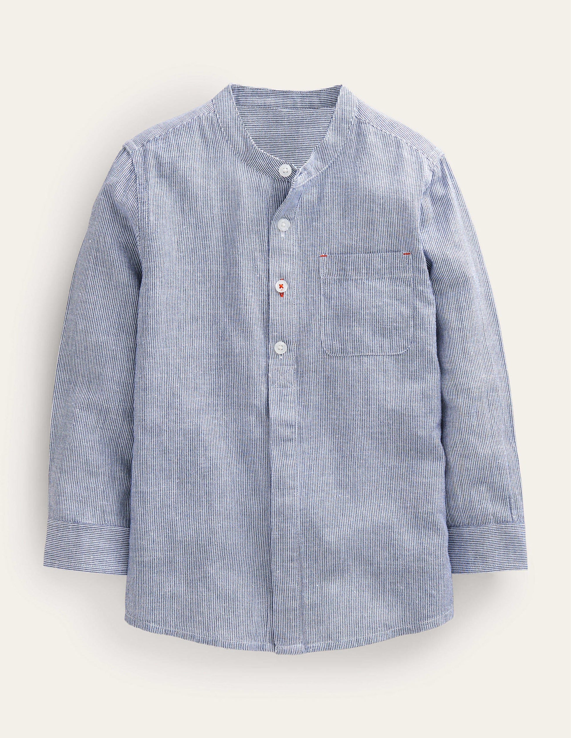 Patterned Grandad Shirt-Blue Ticking-1