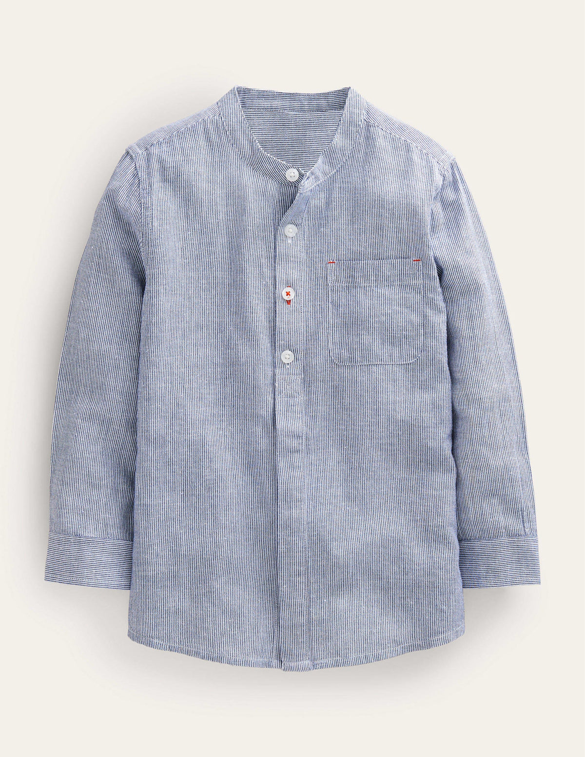 Patterned Grandad Shirt-Blue Ticking - Image 1