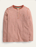 Washed Henley T-shirt-Roast Chestnut/White