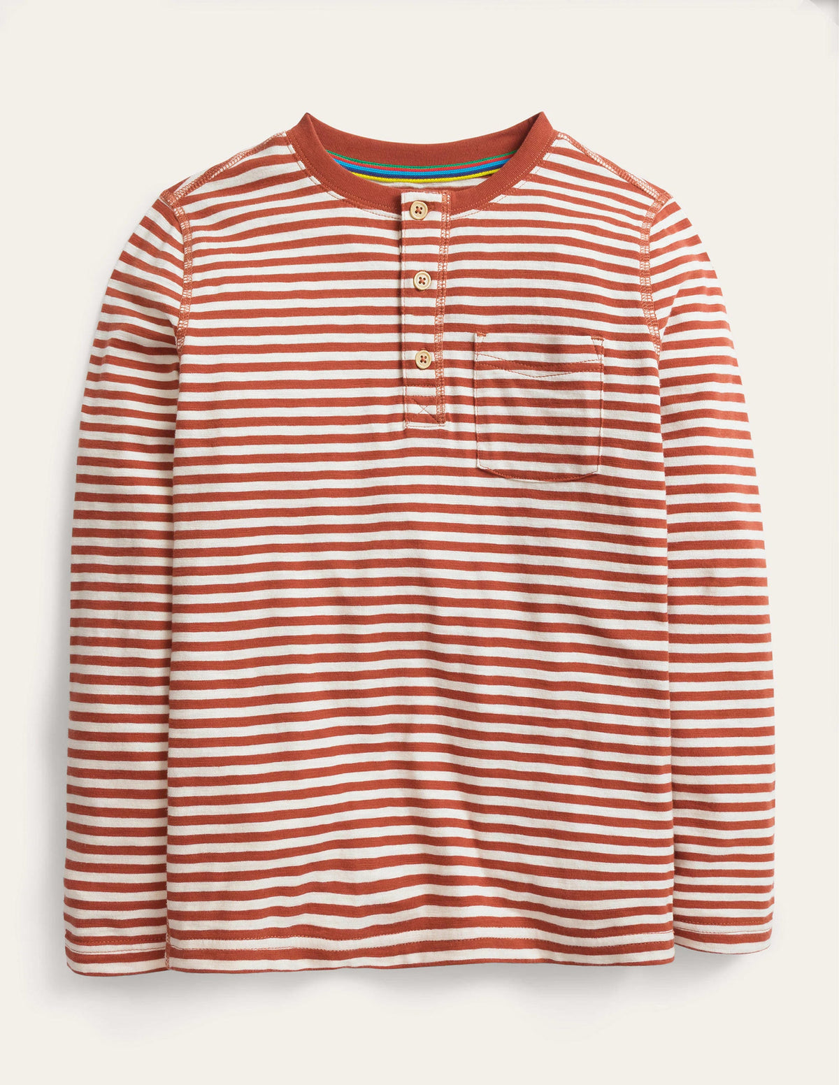 Washed Henley T-shirt-Roast Chestnut/White - Image 1