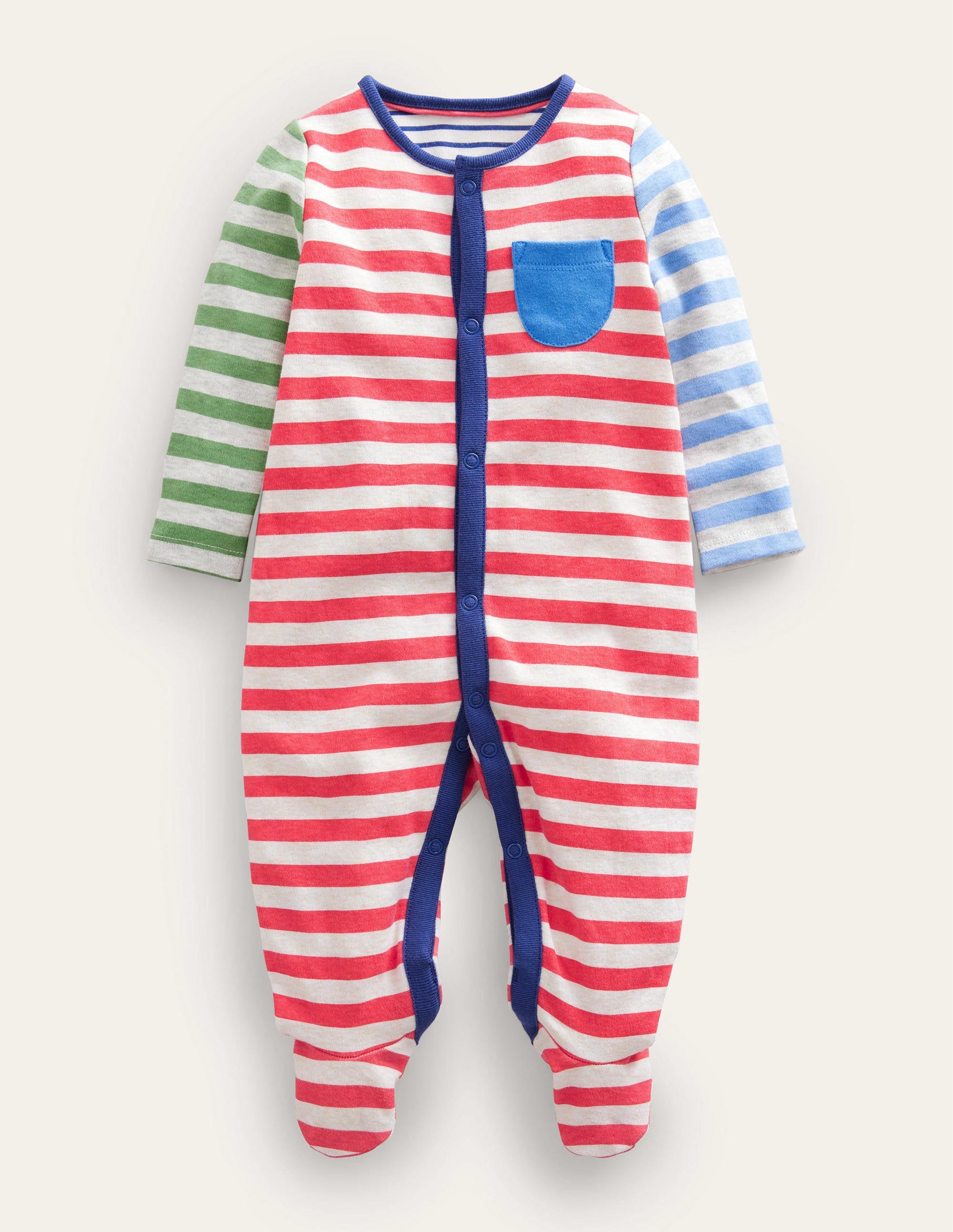GOTS Hotchpotch Sleepsuit-Bright Multi Stripe - Image 1