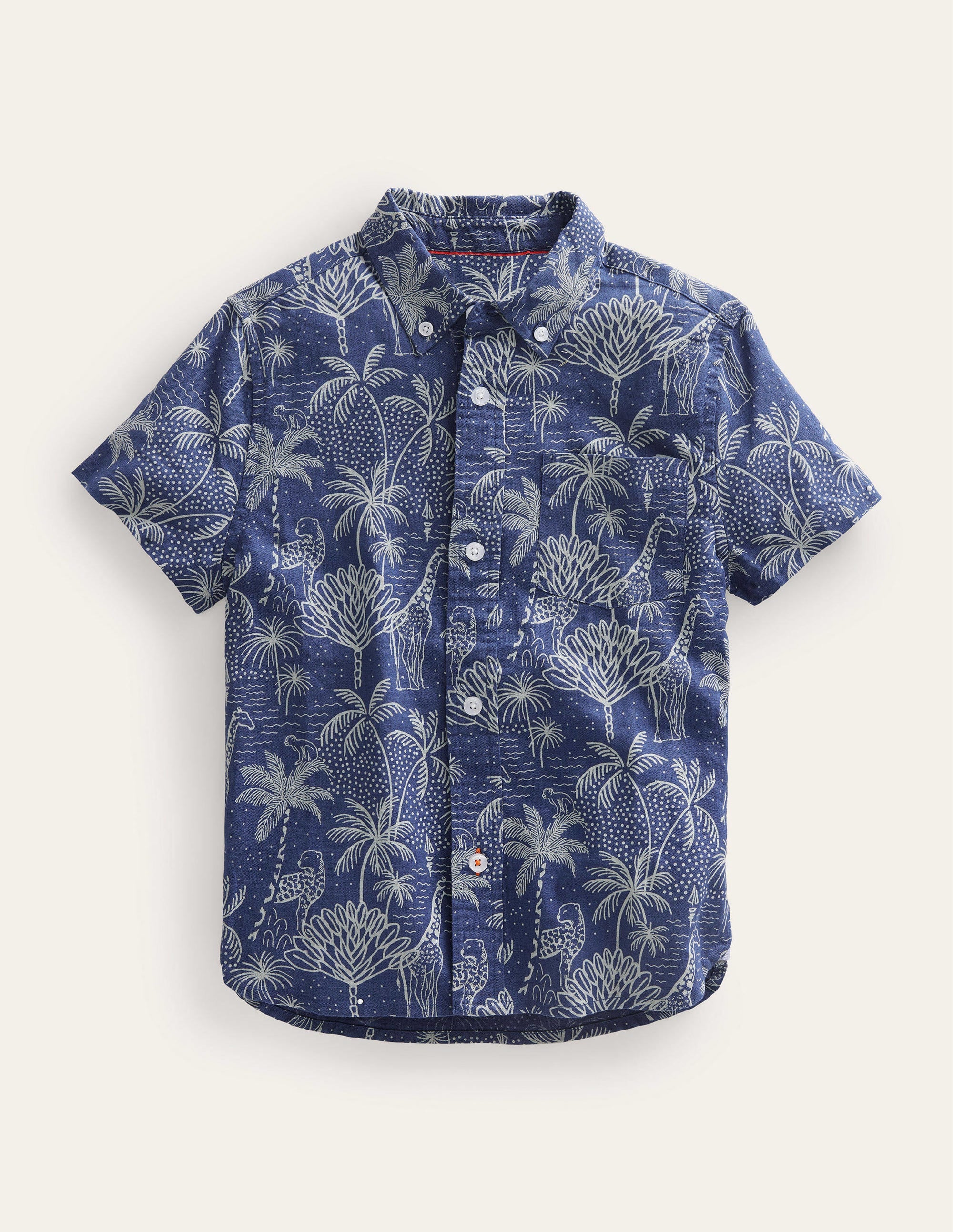 Cotton Linen Shirt-Blue Island Palm - Image 1
