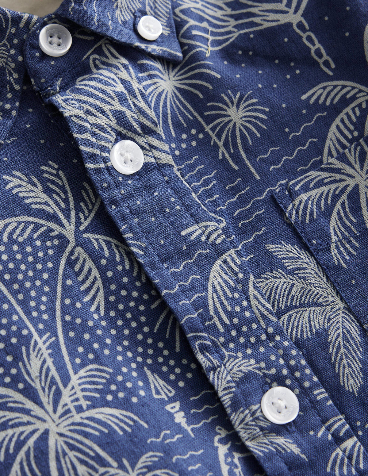 Cotton Linen Shirt-Blue Island Palm - Image 3
