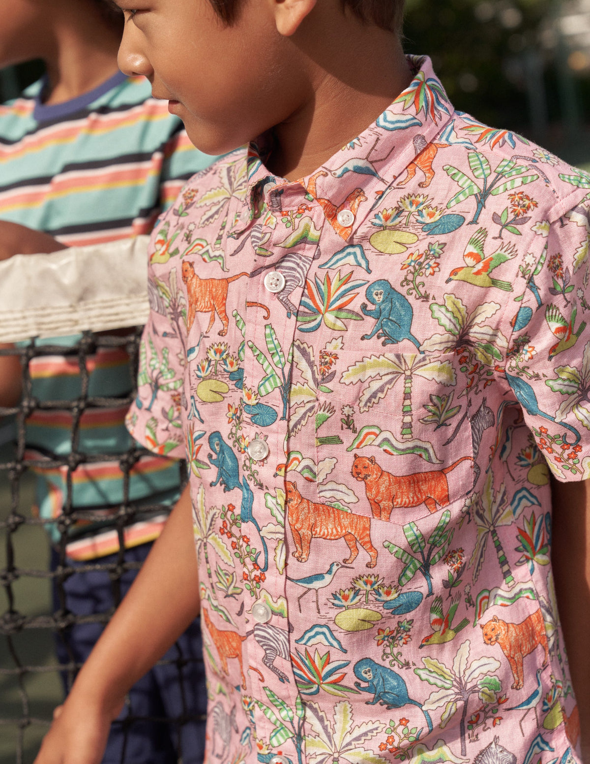 Cotton Linen Shirt-Cameo Pink Tropical Garden-5