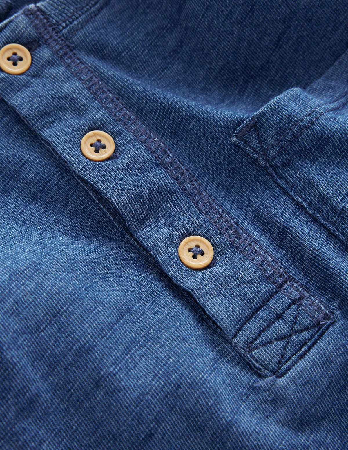 Washed Cotton Henley T-shirt-Indigo Blue-3