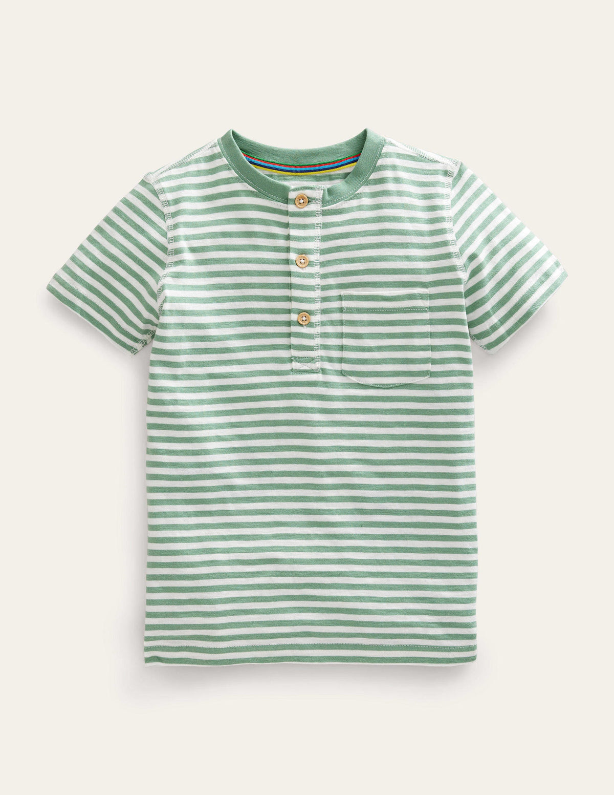 Washed Cotton Henley T-shirt-Pea Green - Image 1