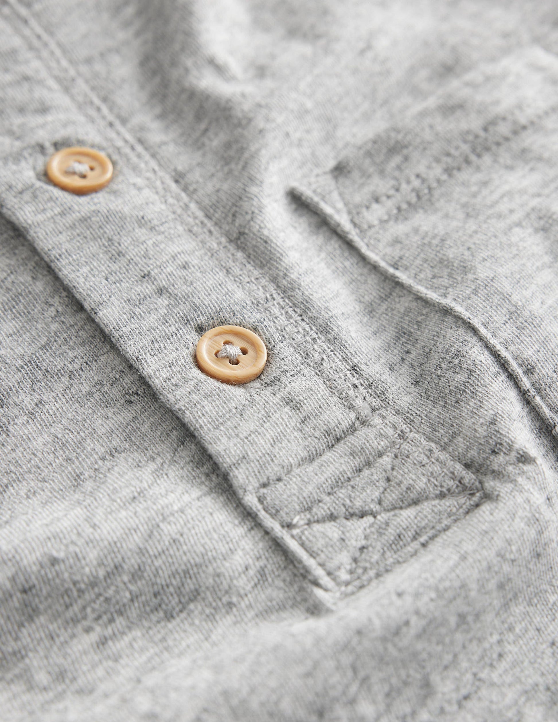 Washed Cotton Henley T-shirt-Grey Marl-3