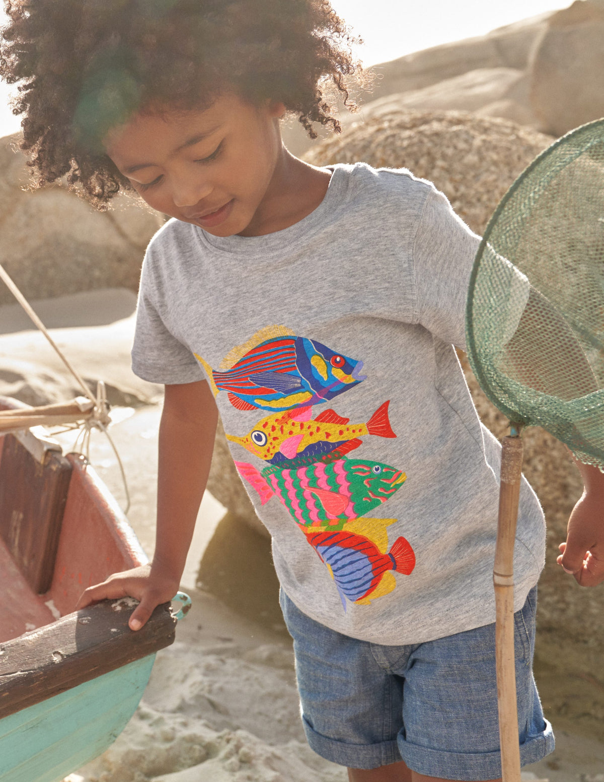 Graphic-Print Cotton T-Shirt-Silver Marl Fish - Image 4