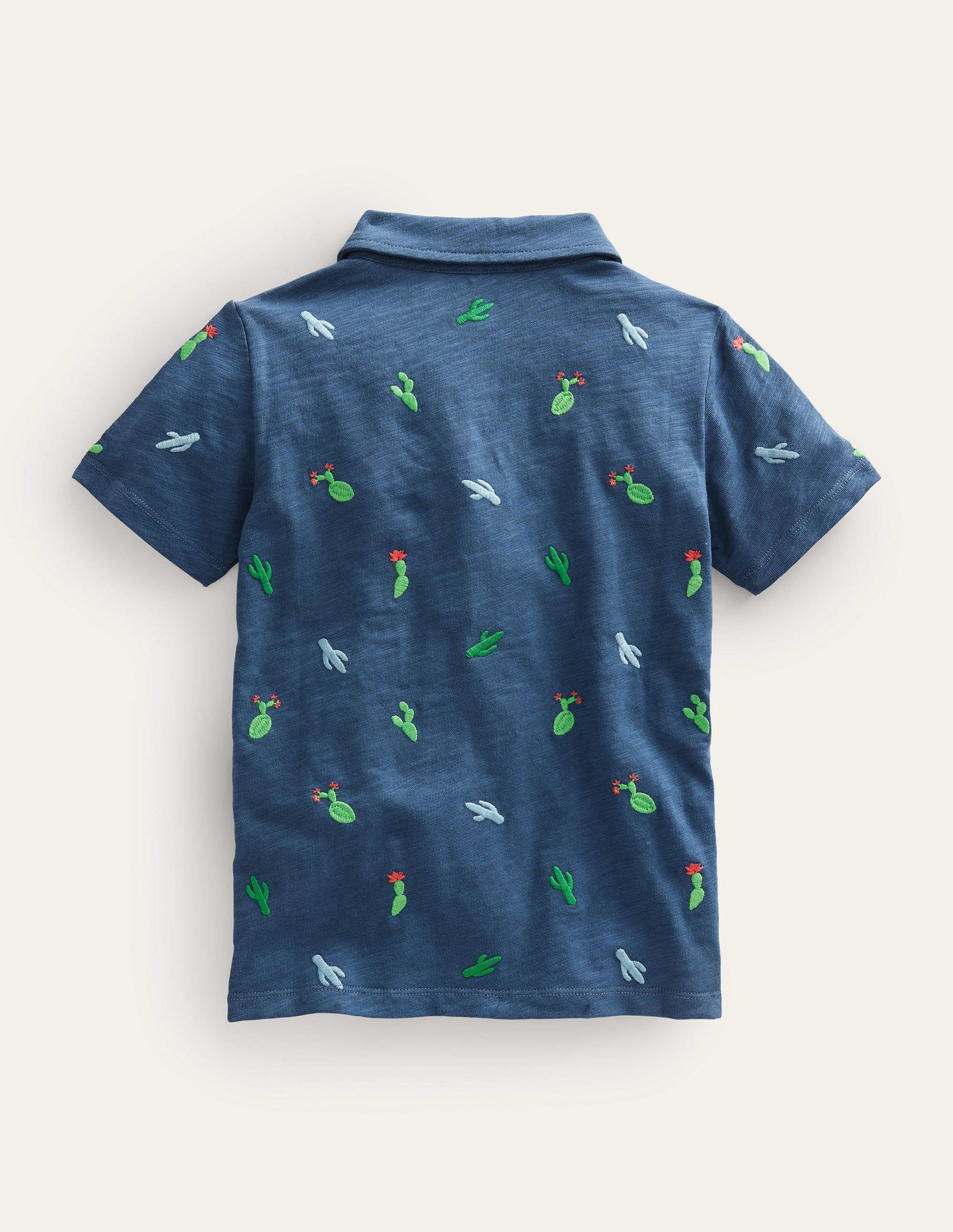 Embroidered Slubbed Polo Shirt-Robot Blue Cactus - Image 2