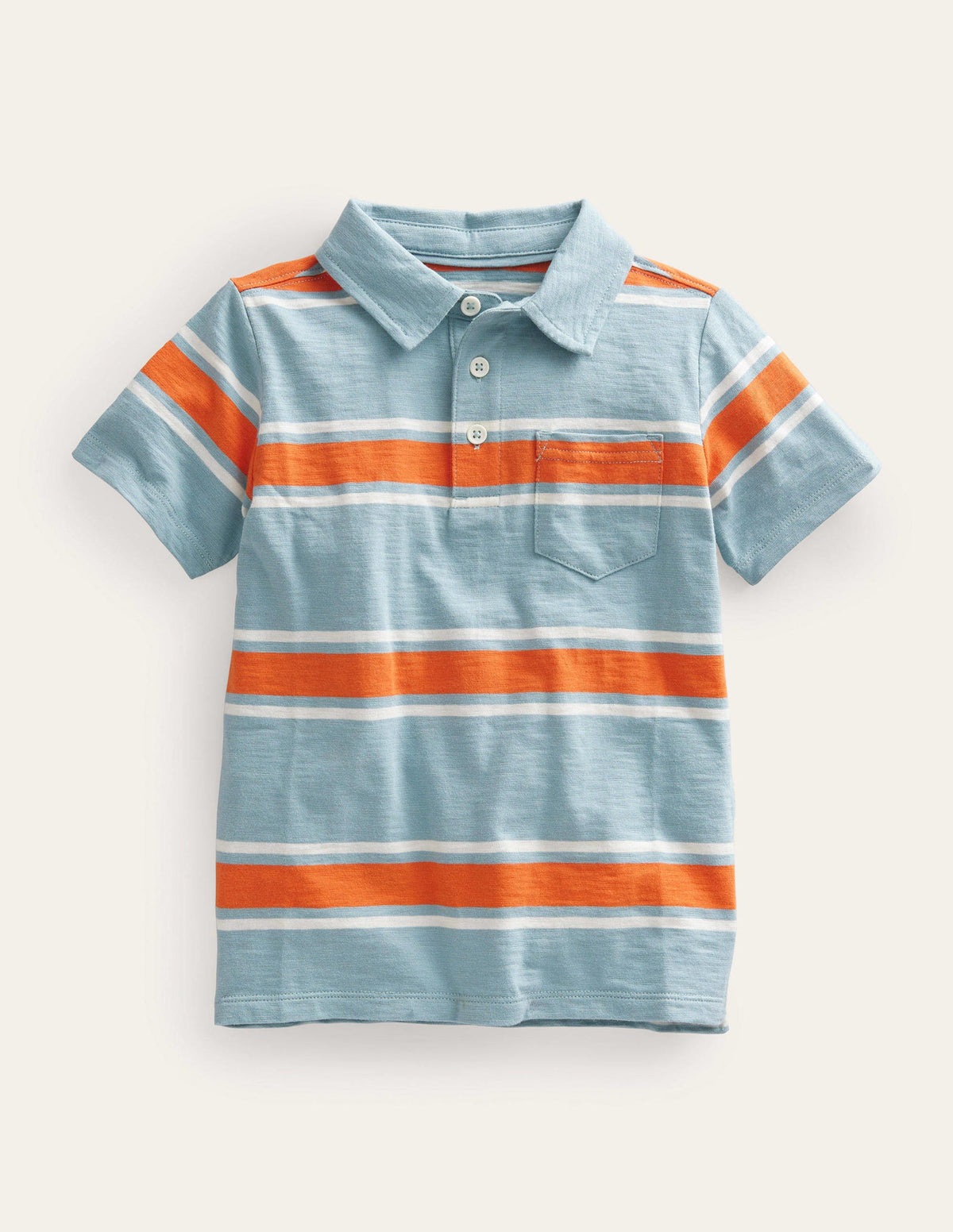 Patterned Slub Jersey Polo-Tourmaline Blue/Fire Orange - Image 1