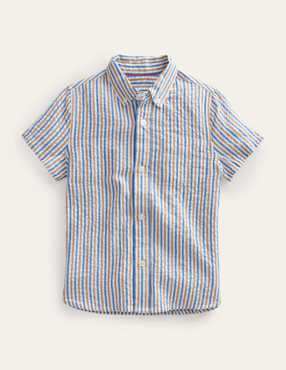 Seersucker Shirt-Blue and Brown Stripe