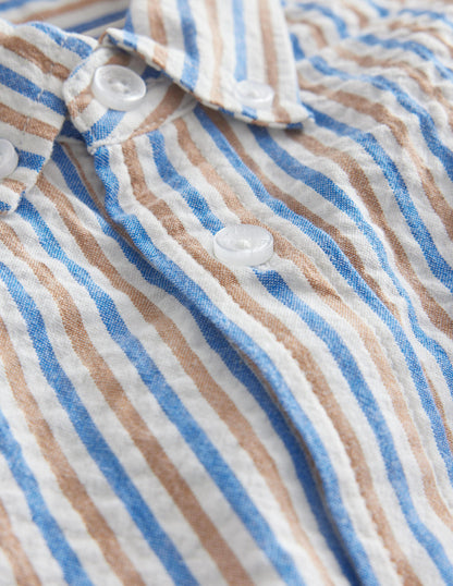 Seersucker Shirt-Blue and Brown Stripe