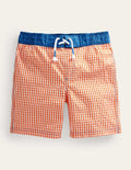 Board Shorts-Coral and Ivory Gingham