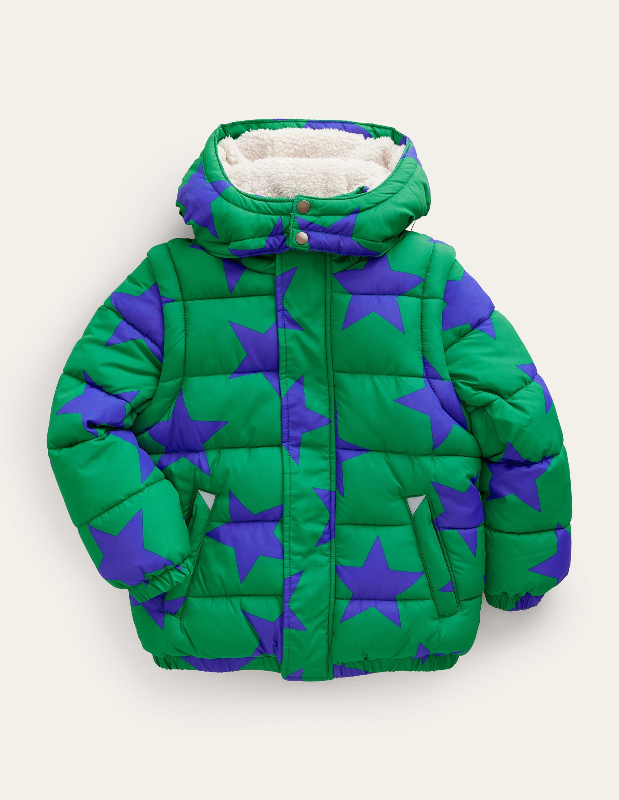 2-in-1 Padded Coat-Deep Green Star - Image 1