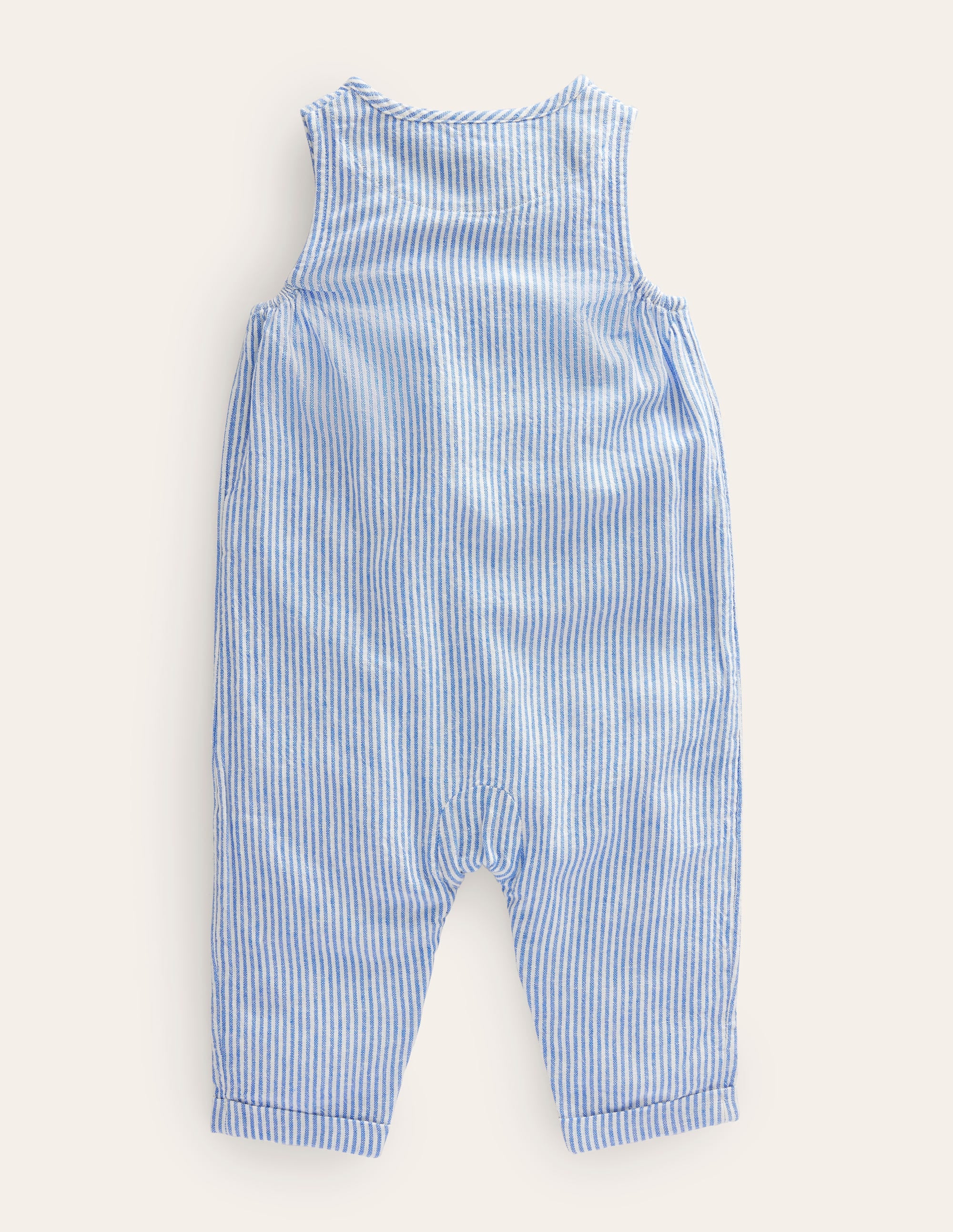 Woven Ticking Romper-Penzance Blue/Ivory Ticking - Image 2