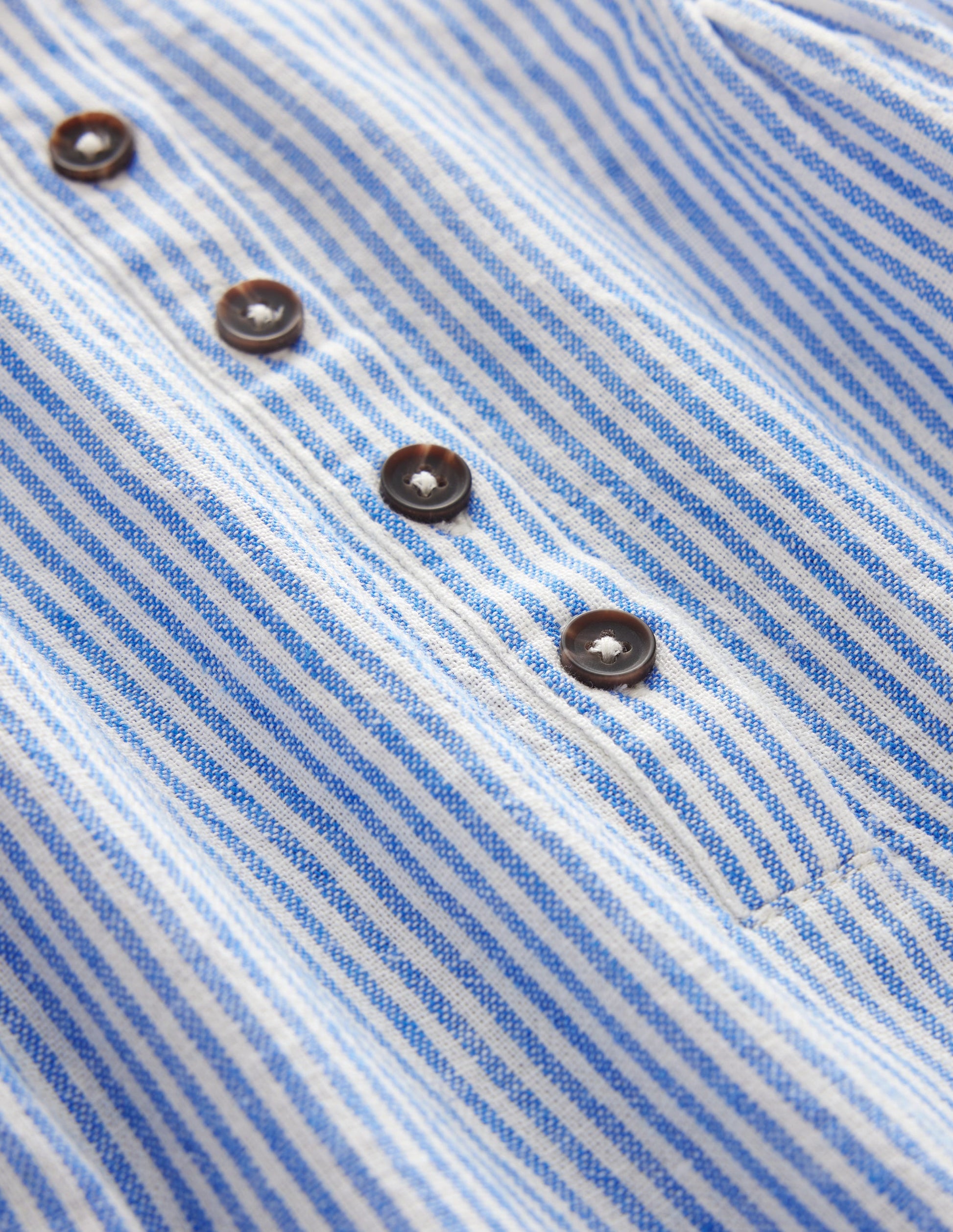 Woven Ticking Romper-Penzance Blue/Ivory Ticking-3