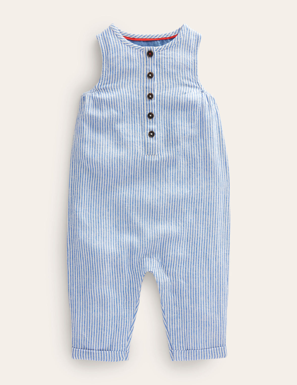 Woven Ticking Romper-Penzance Blue/Ivory Ticking-1
